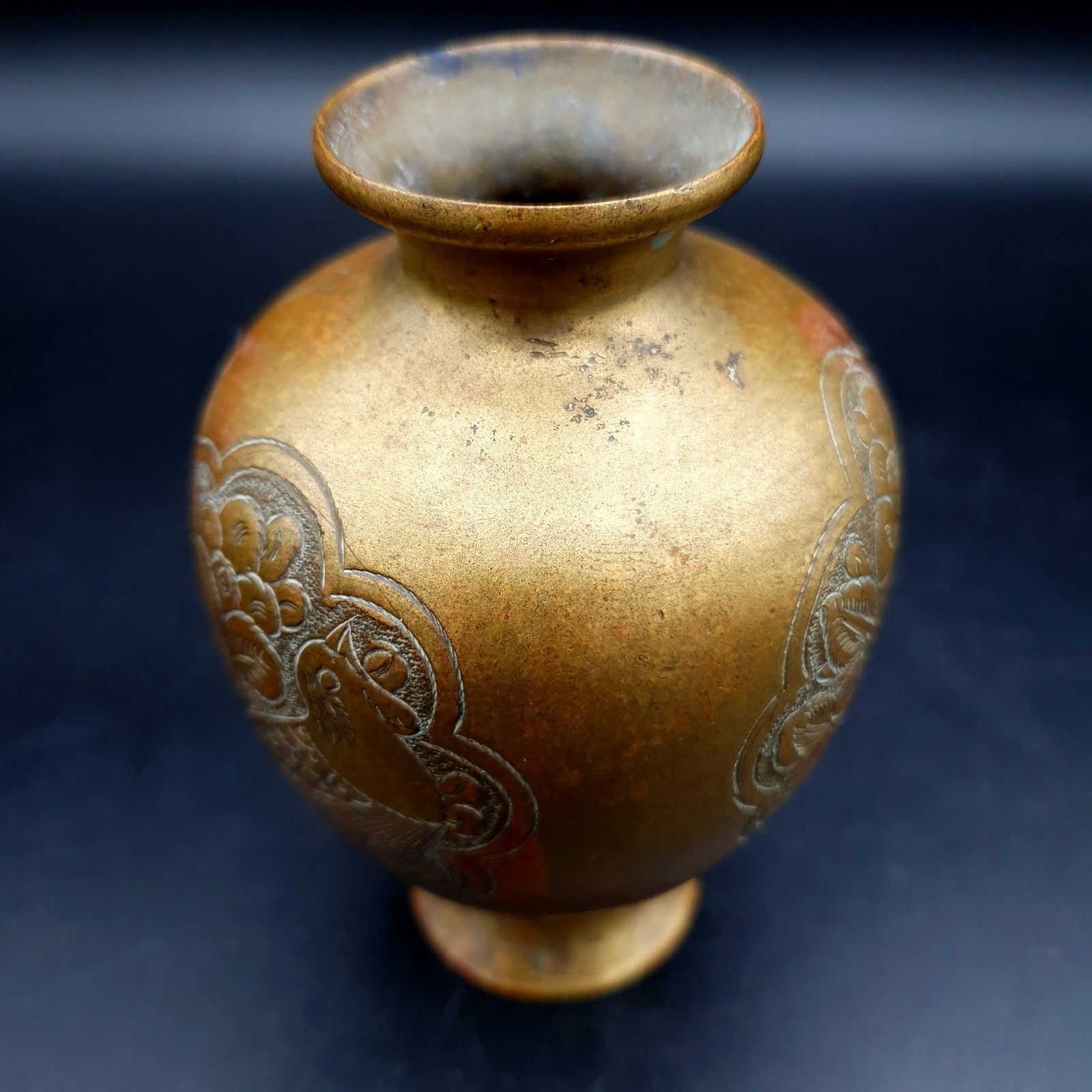 photo vinterior Antique Alfred Salzmann Jerusalem Palestine Brass Bird Vase C 599 C.1930 10.6cm