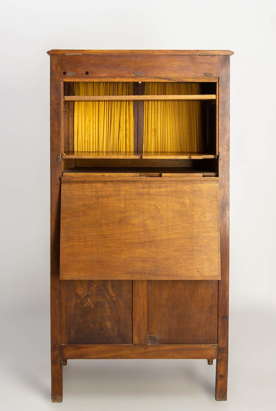photo vinterior French Louis XVI Style Walnut Brass Mesh Little Cabinet Book Case Circa 1900