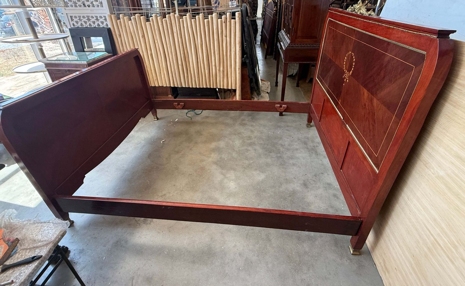 Elegant French Neoclassical Inlaid Wood Bed With Gilt Bronze Mounts photo buy