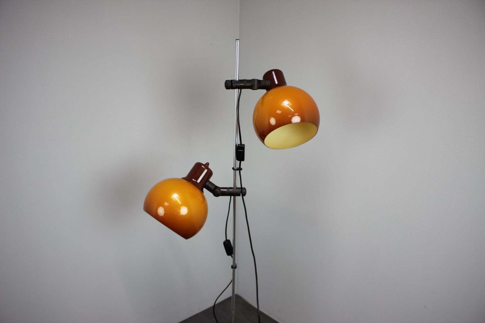 1970s Hungarian Space Age Adjustable Double Floor Lamp In Orange And Brown Chrom photo furniture