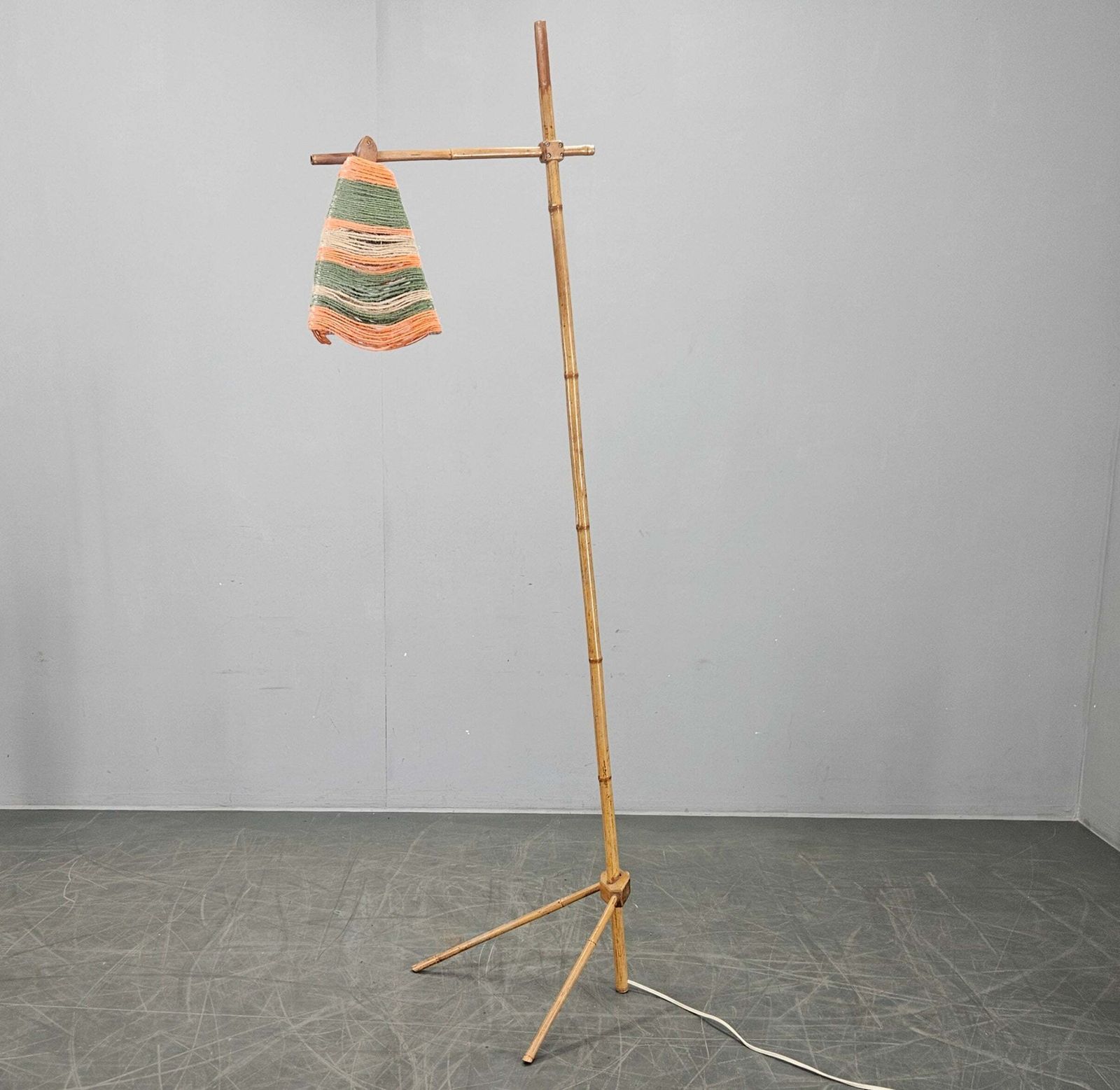 Rare Midcentury Floor Bambnoo And String Lamp, 1960s photo for sale