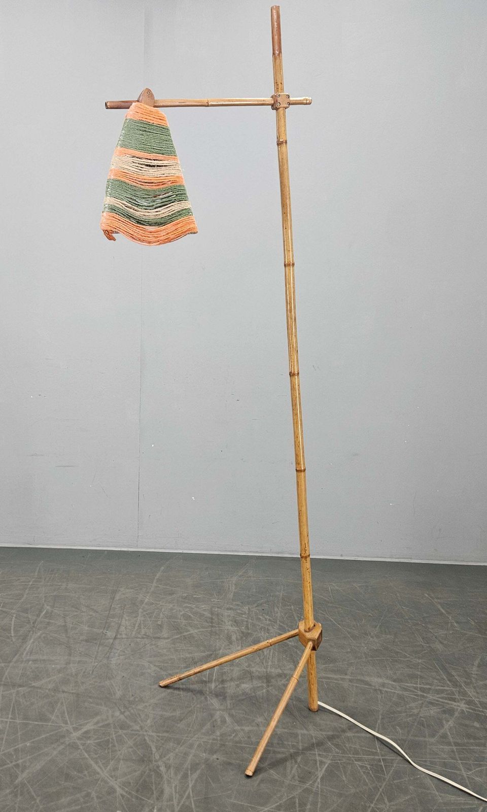 Rare Midcentury Floor Bambnoo And String Lamp, 1960s photo 493.0