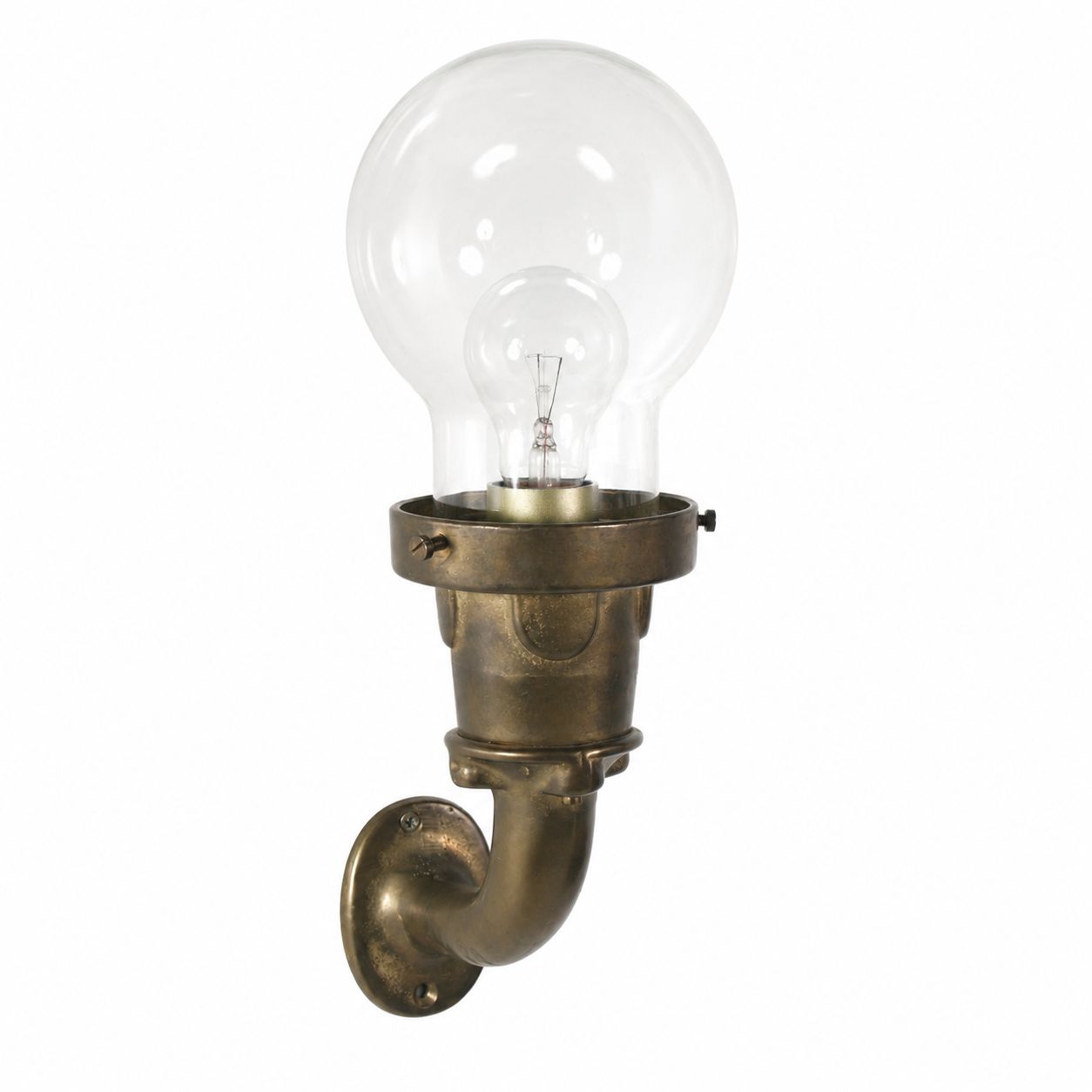 Sculpturaal zwaar bronzen wandlamp met grote heldere glazen bol, ca. 1970 photo vinterior