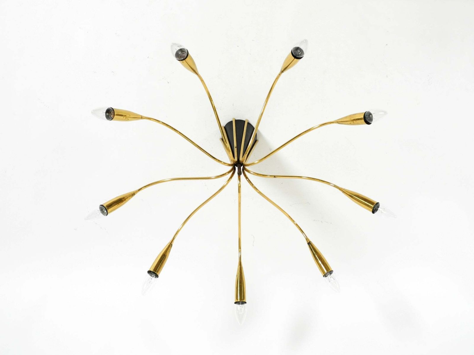 Large 9 Arm Mid Century Modern Brass Sputnik Ceiling Lamp photo buy
