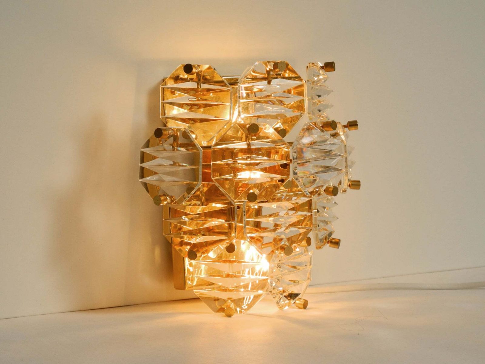 Beautiful Original 1960s Kinkeldey Crystal Glass And Brass Wall Lamp photo vintage