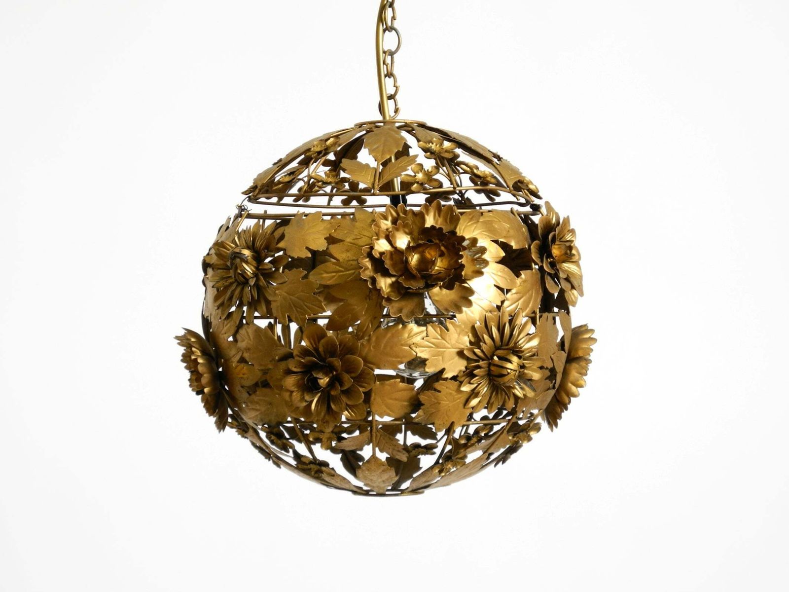 Beautiful Floral Style Regency Spherical Metal Ceiling Lamp, 1970s Regency photo furniture