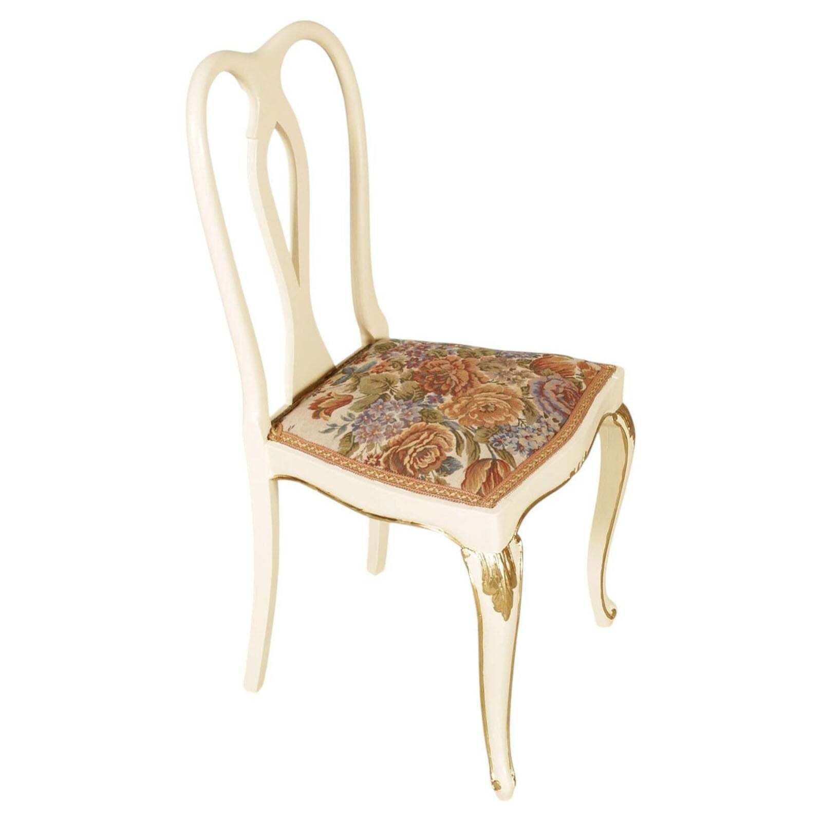 Set Of Three Venetian Cream Lacquered And Gilded Walnut Chairs With Floral Upholstery photo for sale