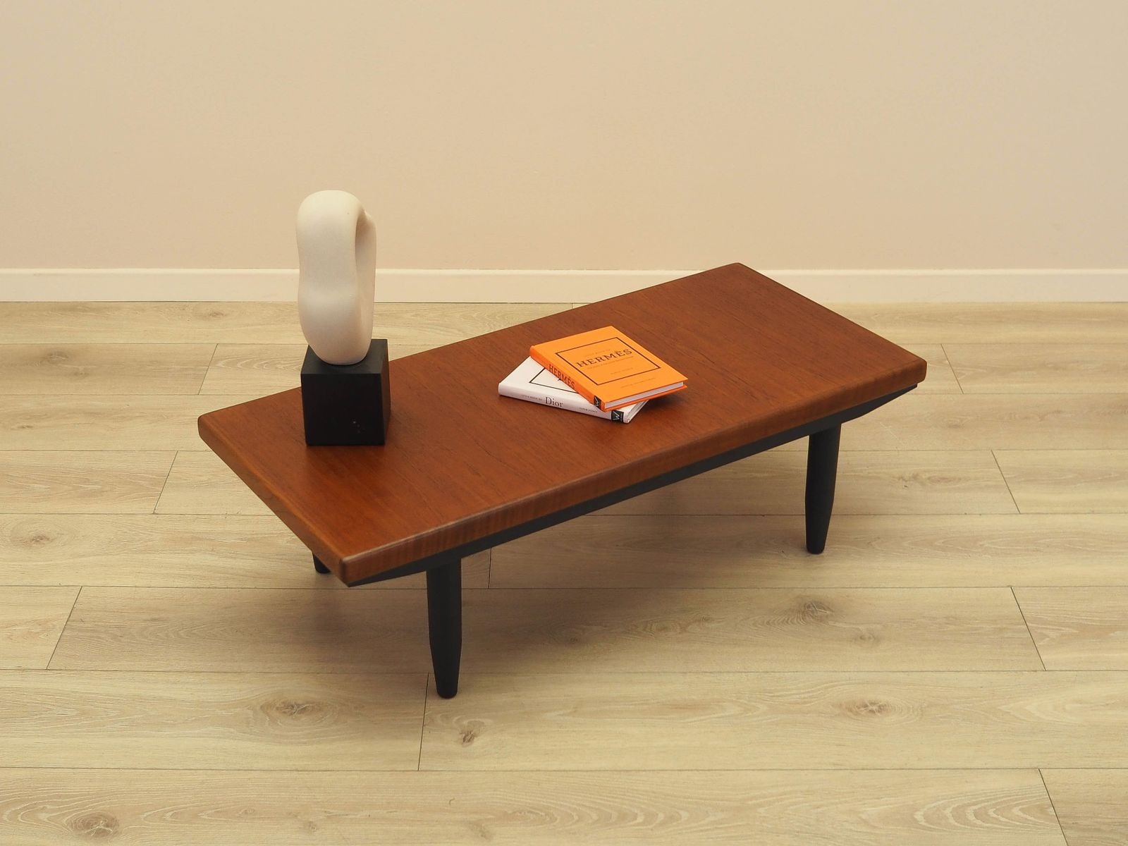Danish Teak Veneer Coffee Table With Black Legs, 1970s photo 559.0