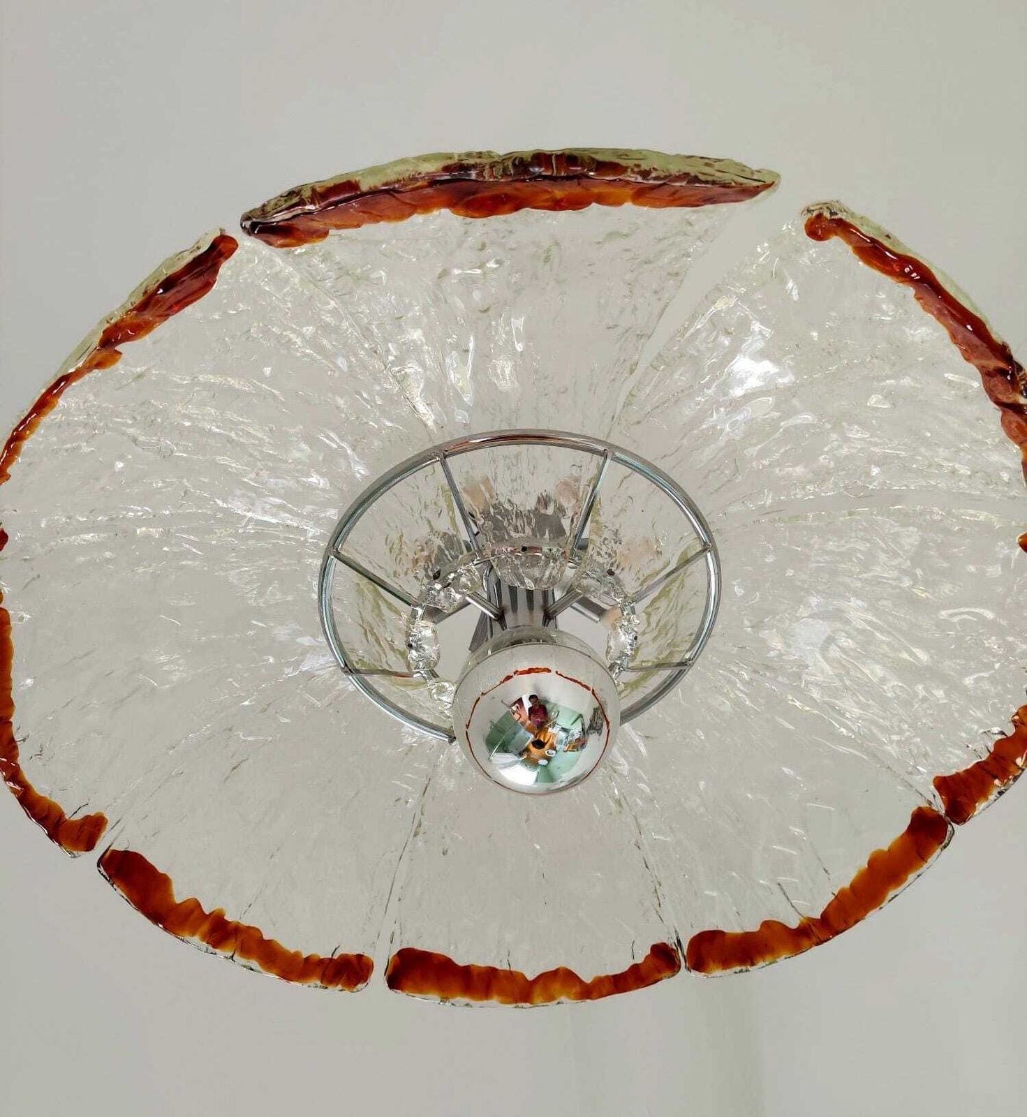 Vintage Murano glazen kroonluchter, ontworpen door Nason Mazzega, 8 bloemblaadjes, 9 lichten, lamp jaren 1970 photo 742.0