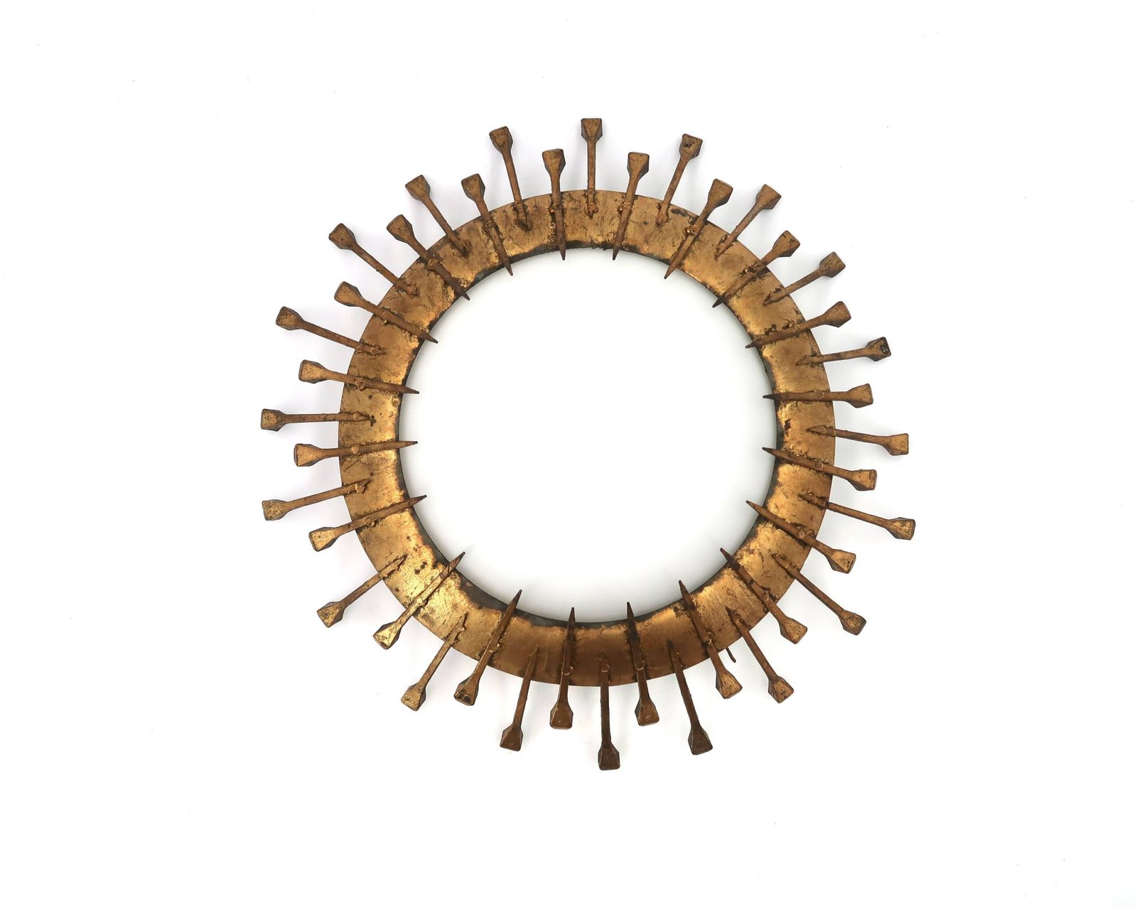 Plafondlamp met gesmeed gouden spijkers en opaalwit glas, jaren 1950. photo furniture