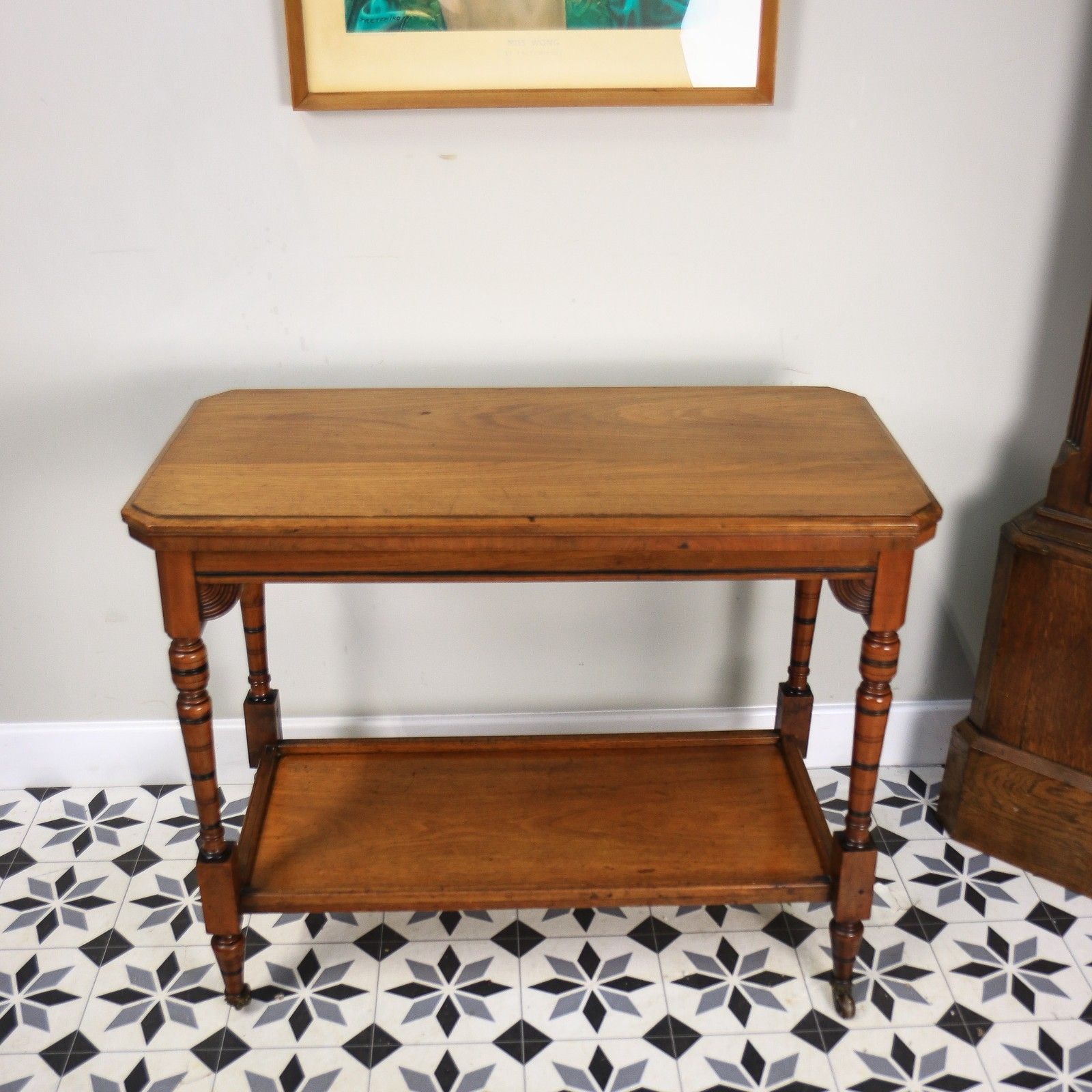 photo furniture Edwardian Mahogany Card Game Table Baize Top On Porcelain Castors