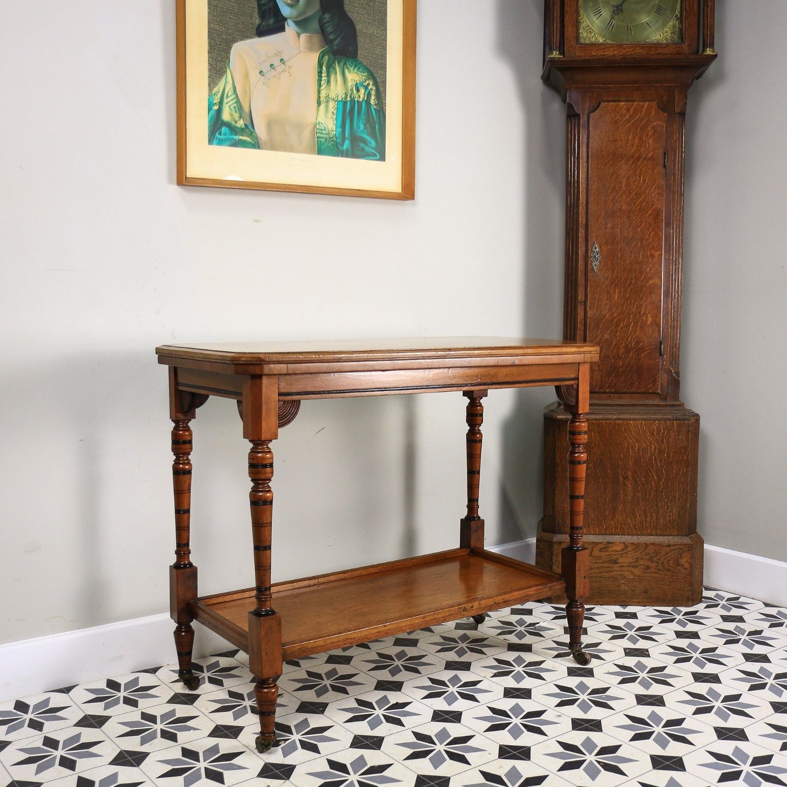 photo for sale Edwardian Mahogany Card Game Table Baize Top On Porcelain Castors