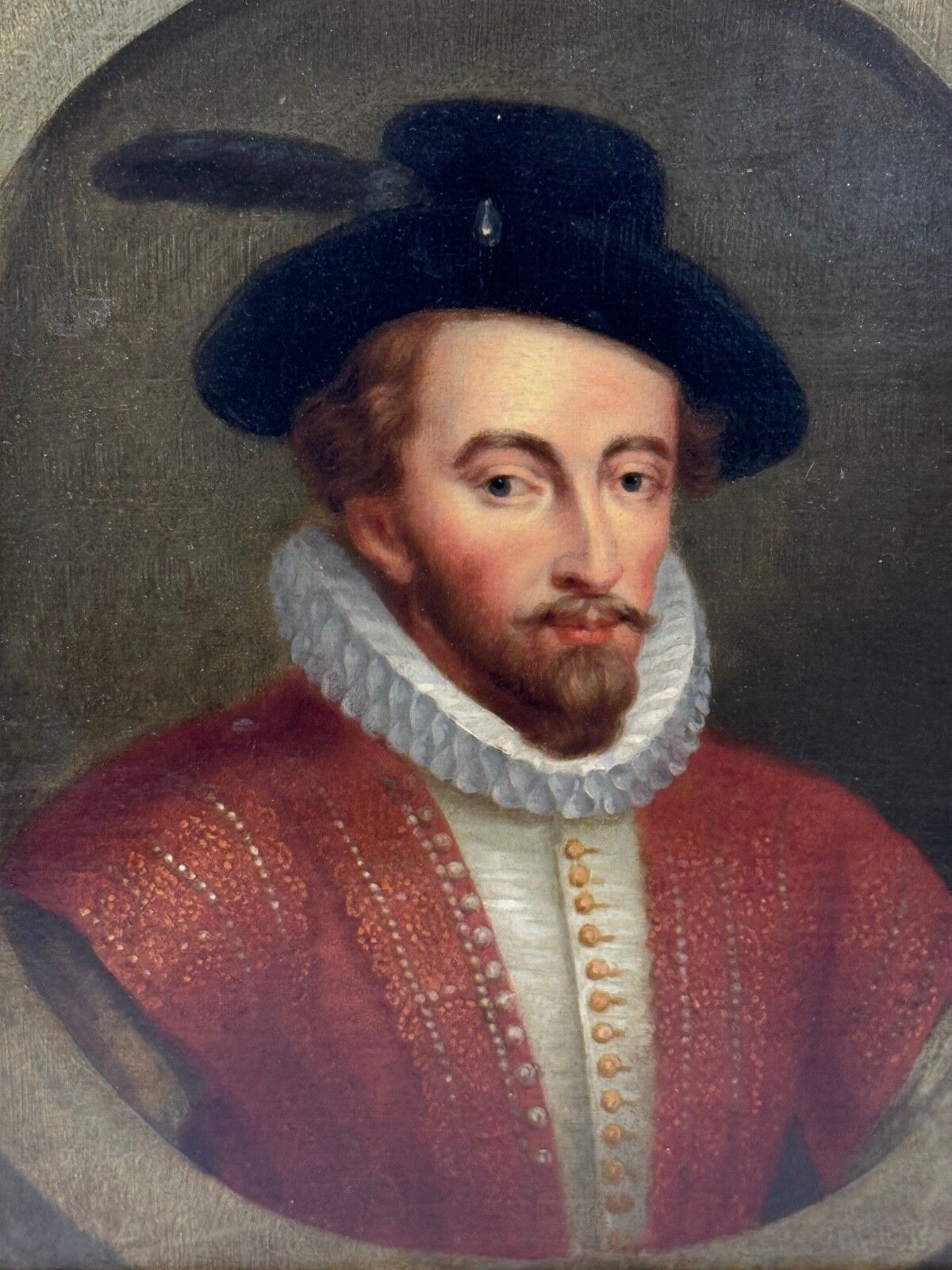 Gilt Framed Sir Walter Raleigh 18th Century Oil Portrait After The Celebrated Lennard Type photo for sale