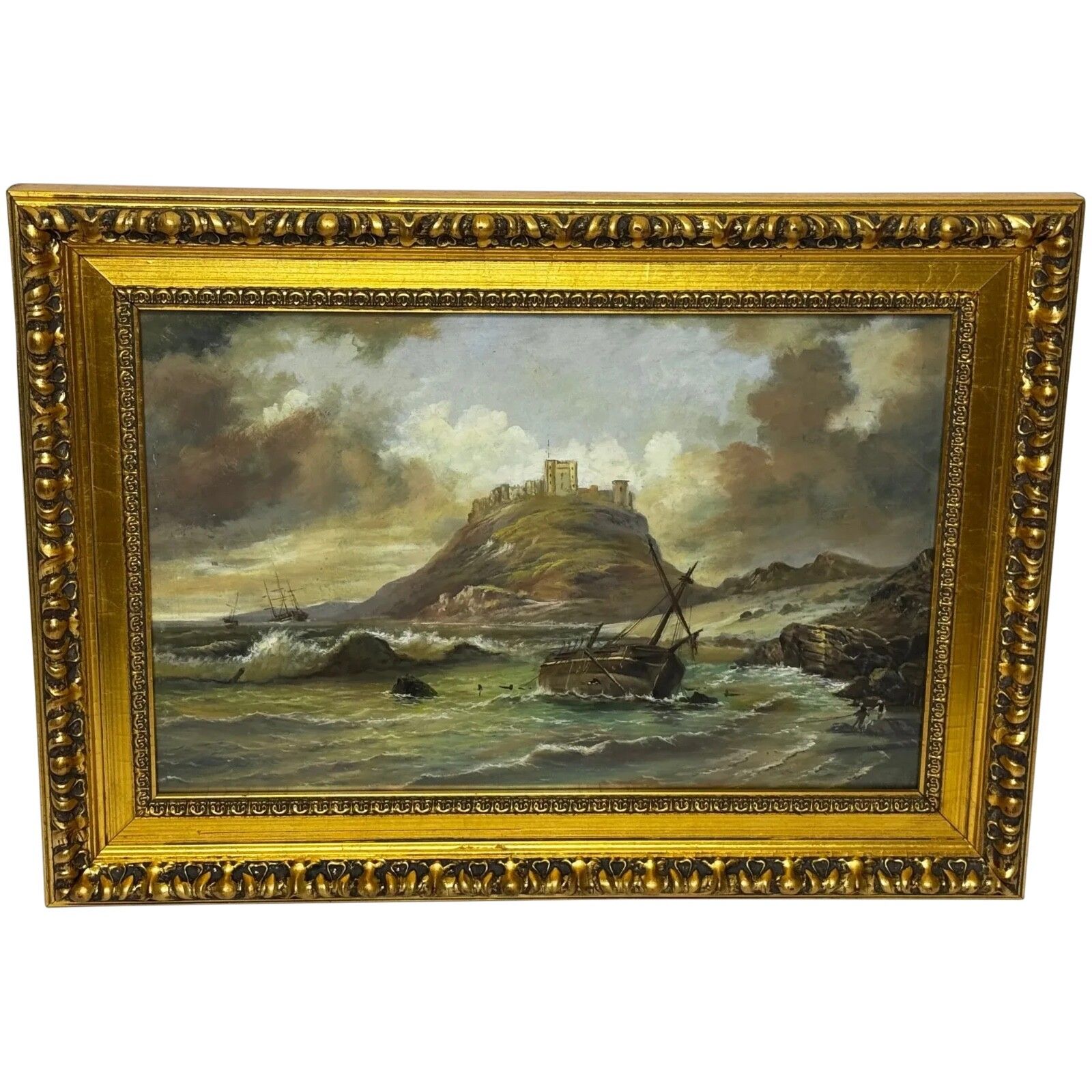 Victorian British Marine Oil Bamburgh Castle Shipwreck Follower Carmichael
