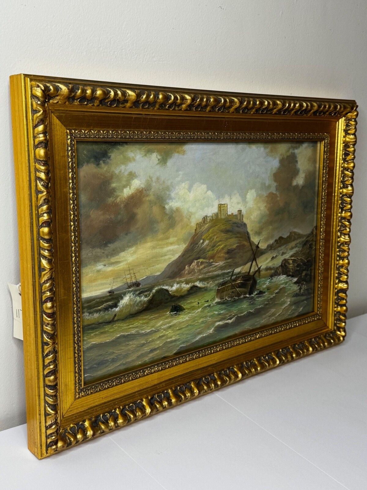 Victoriaans Brits marineolieverfschilderij Bamburgh Castle Scheepswrak Volgeling Carmichael photo buy
