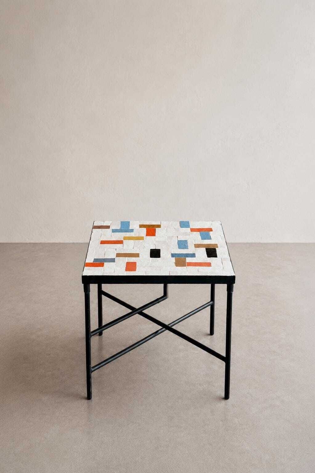 Table basse carrée en zellige marocain, 60 cm - Table d'appoint artisanale colorée - Mobilier berbère fait main