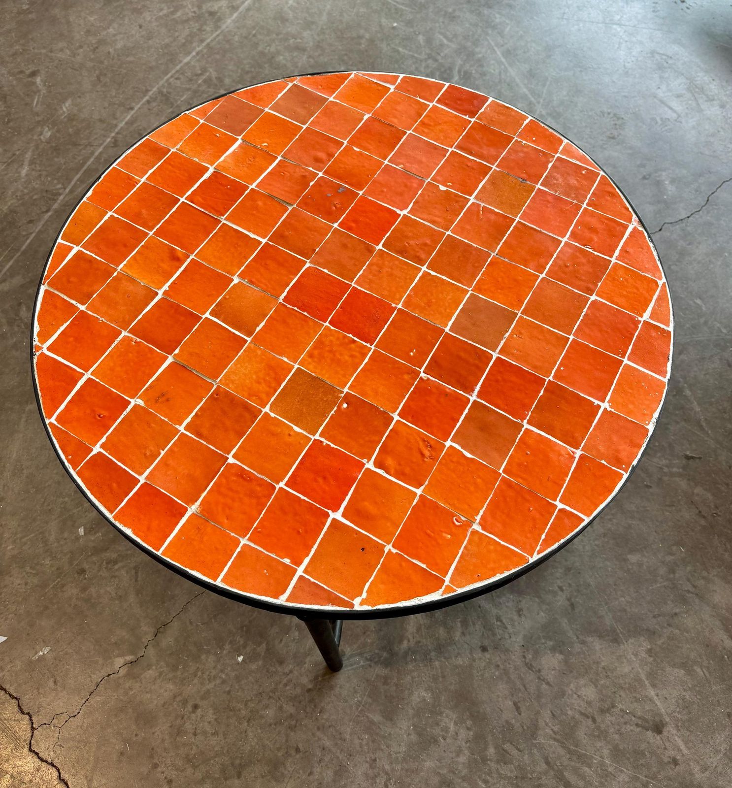 Moroccan Round Orange Zellige Coffe Table 60 Cm, Handmade Mosaic Tile Table, Square Side Table, Orange Design, Mediterranean Home Deco. photo buy