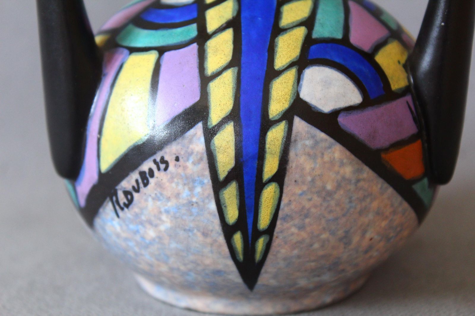 Art Deco ca. jaren 1920 Antoine Dubois Gouda Art Pottery Vaas, Drie Handvatten, Bergen Mons België, Keramische Vaas, Knopvaas, Gesigneerd, Handgeschilderd photo Woonaccessoires