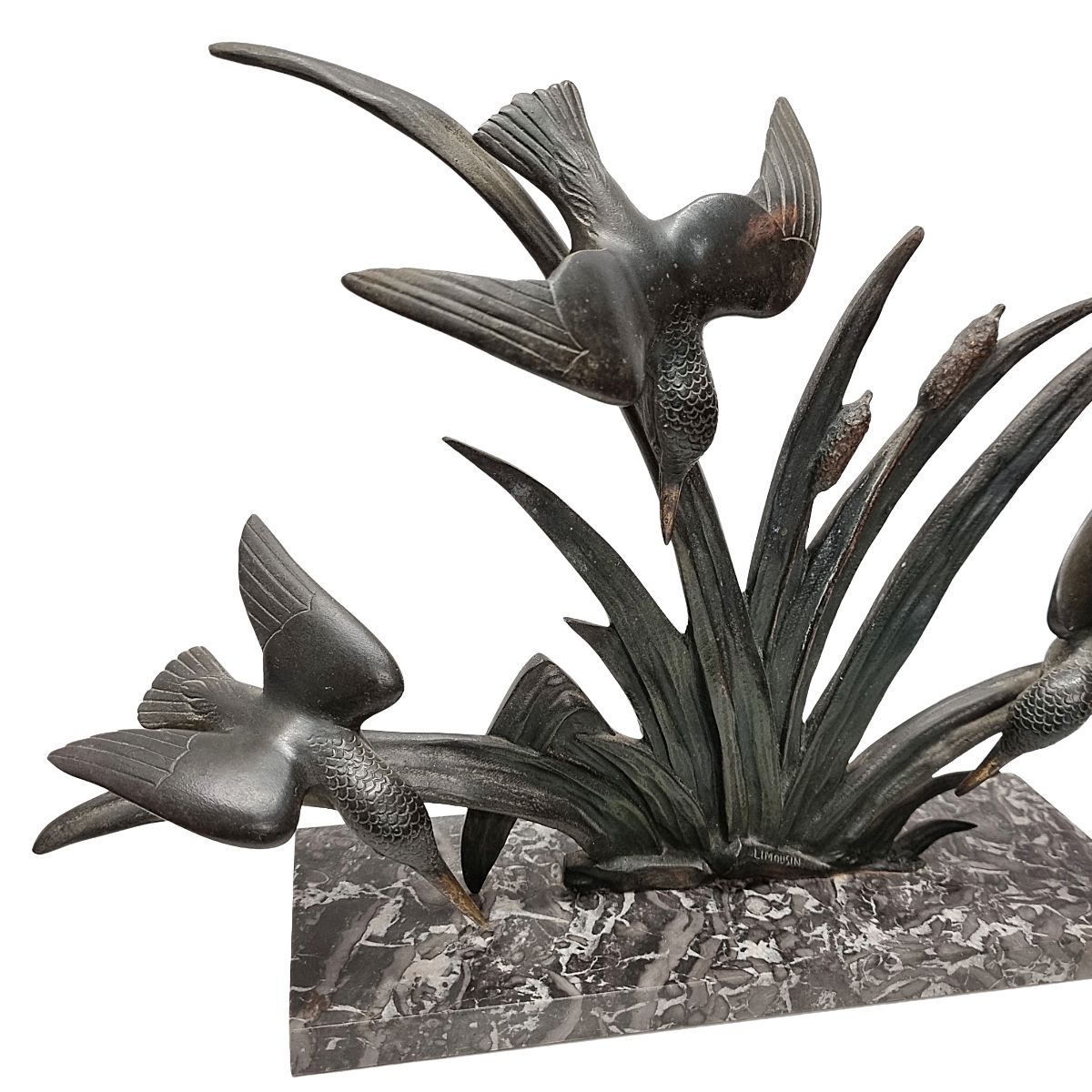Franse art deco sculptuur van ijsvogels - G. Limousin, jaren 1930 photo for sale