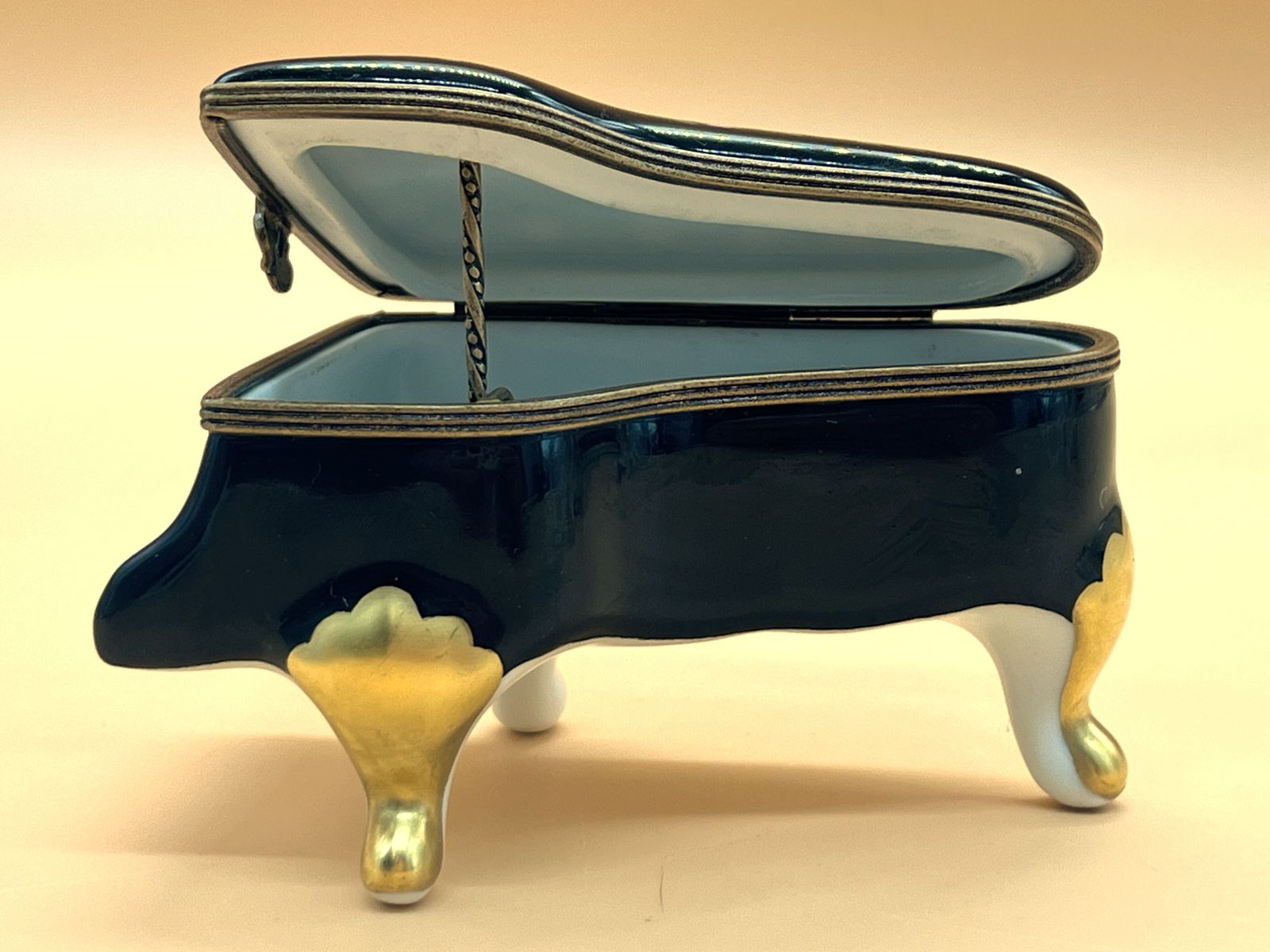 Limoges Porcelain France Hinged Piano Hand Painted Black Trinket / Jewelry Box. photo furniture