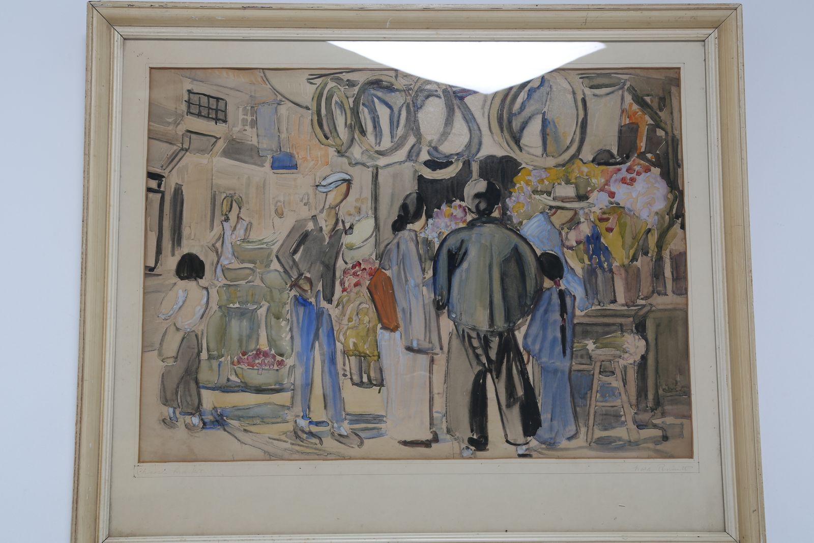 'Chinese Market', aquarel op papier, gesigneerd, Nora Pennett, ca. 1920-1930. photo 595.0