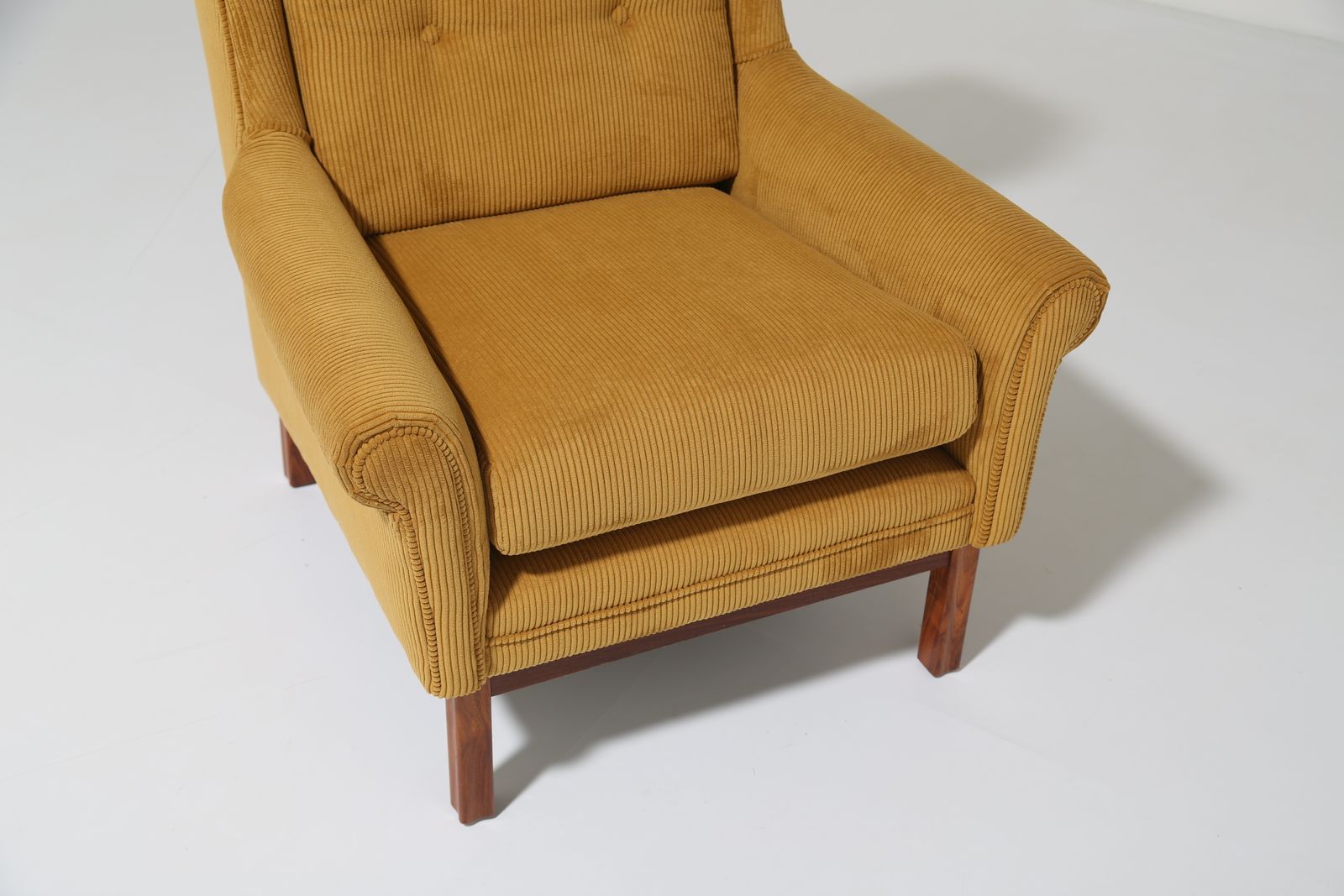 Vintage Danish Mustard Gold Corduroy Wingback Lounge Chair, 1960s. photo Furniture