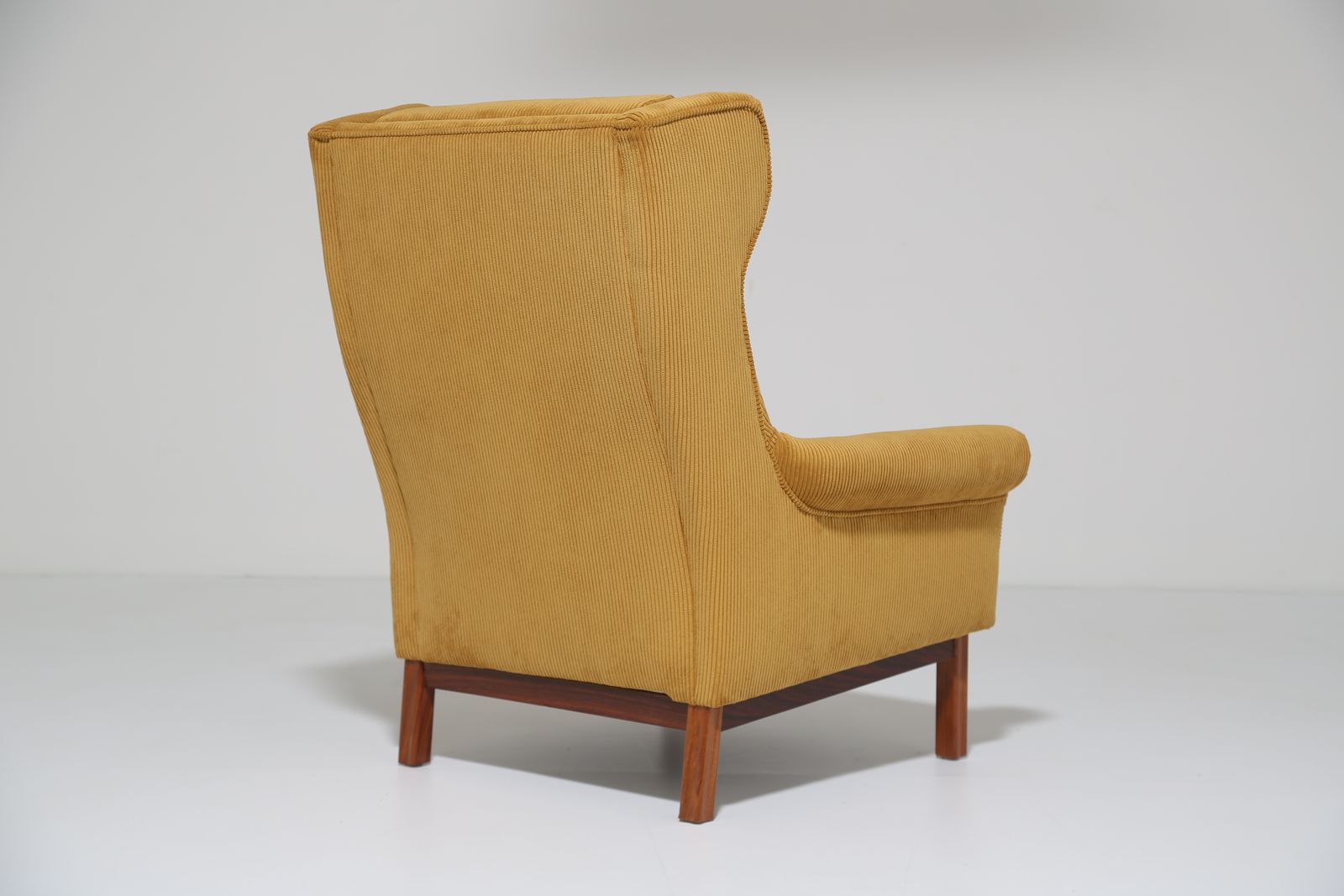 2095.0 Vintage Danish Mustard Gold Corduroy Wingback Lounge Chair, 1960s. photo