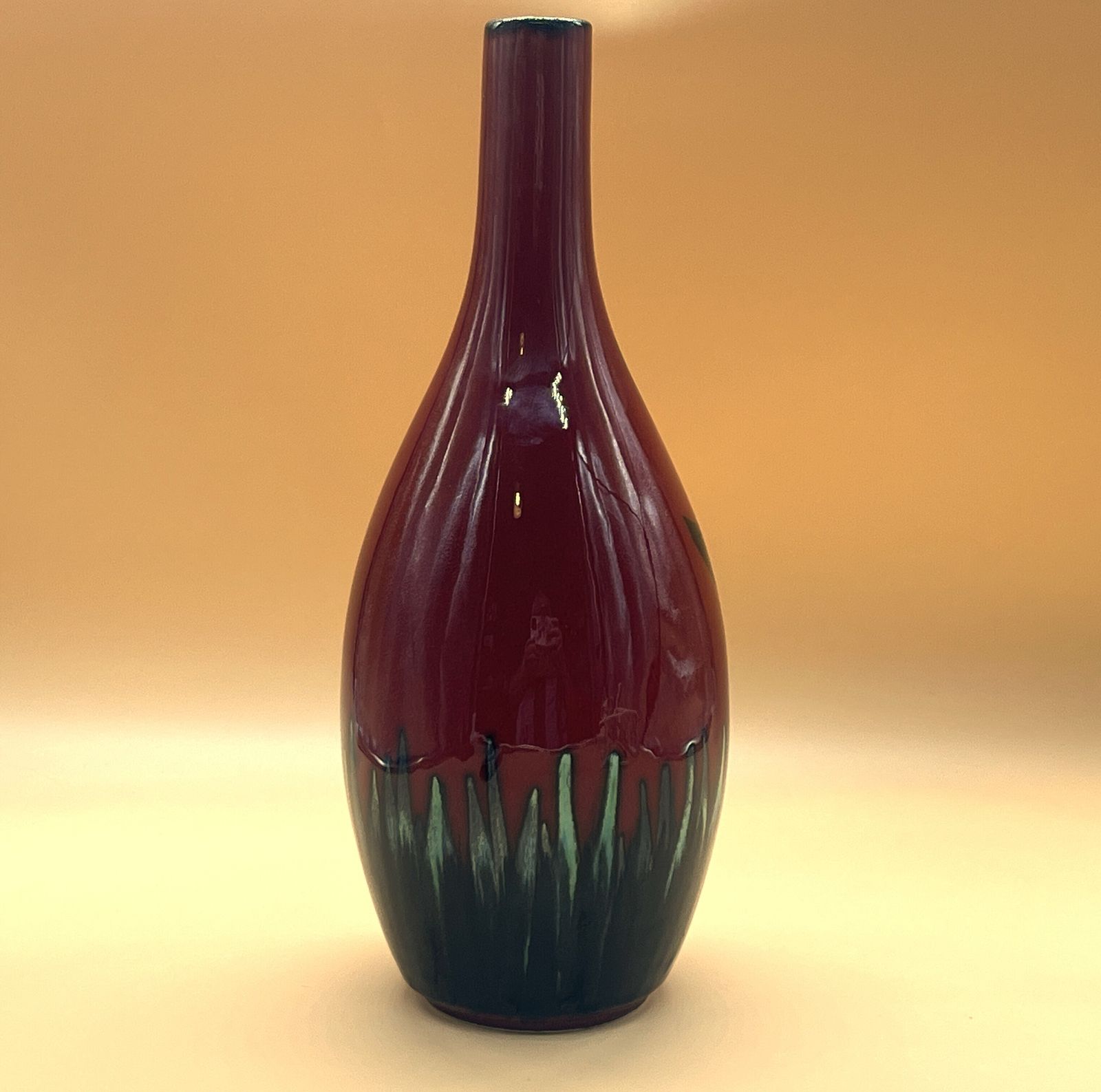 Poole Pottery Butterfly Design By Andrew Tanner Large Narrow Neck Vase In Red Glaze. 11". photo furniture