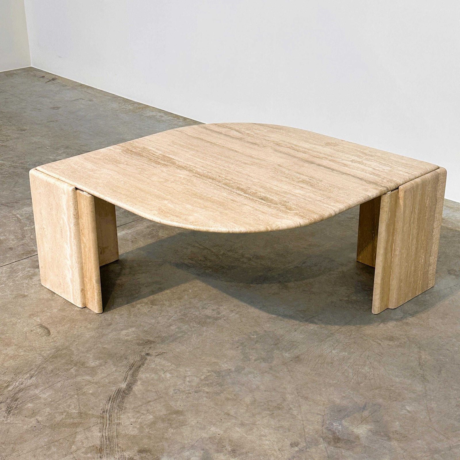 photo for sale Italian Travertine Sculptural Eye Shaped Coffee Table, 1980s