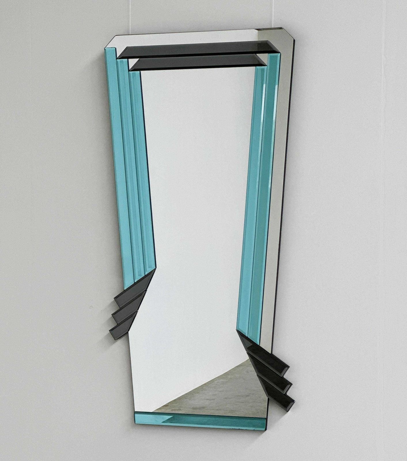Postmodern Geometric Mirror With Blue & Dark Gray Smoked Glass, 1980s photo Home Decor