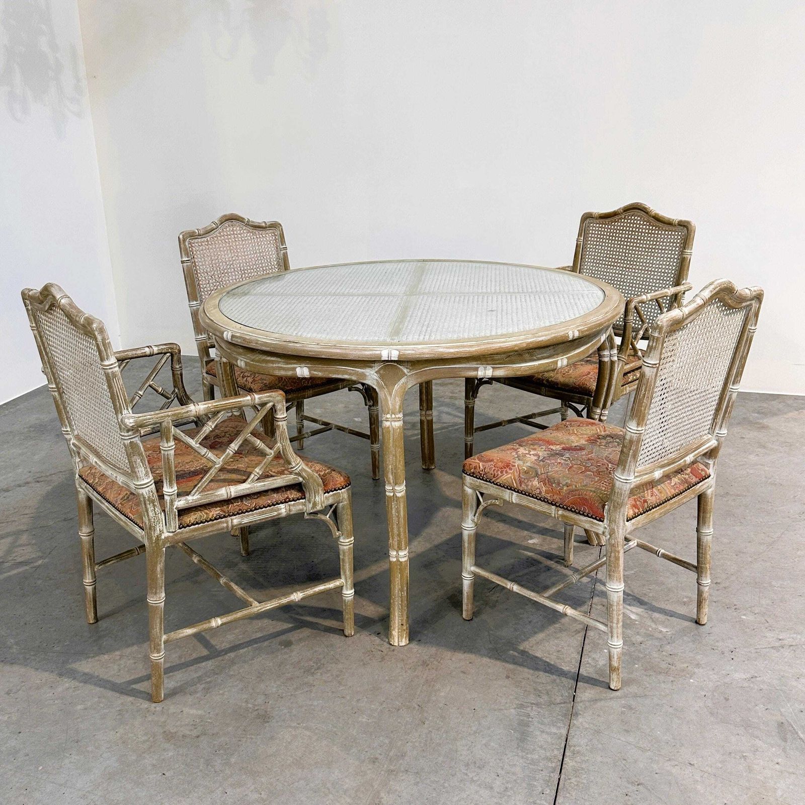 Vintage Faux Bamboo Eetset met Originele Bekleding, jaren 1980