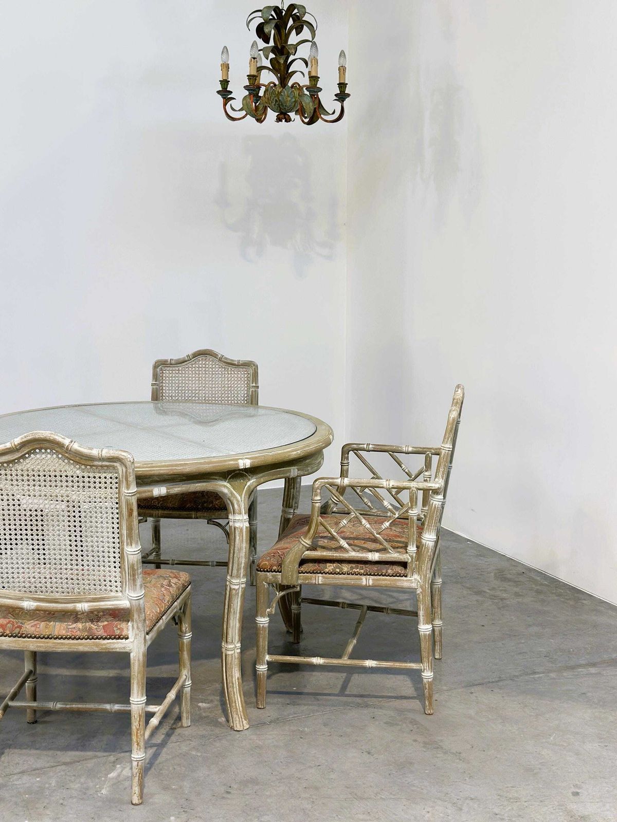 Vintage Faux Bamboo Dining Set With Original Fabric, 1980s photo furniture