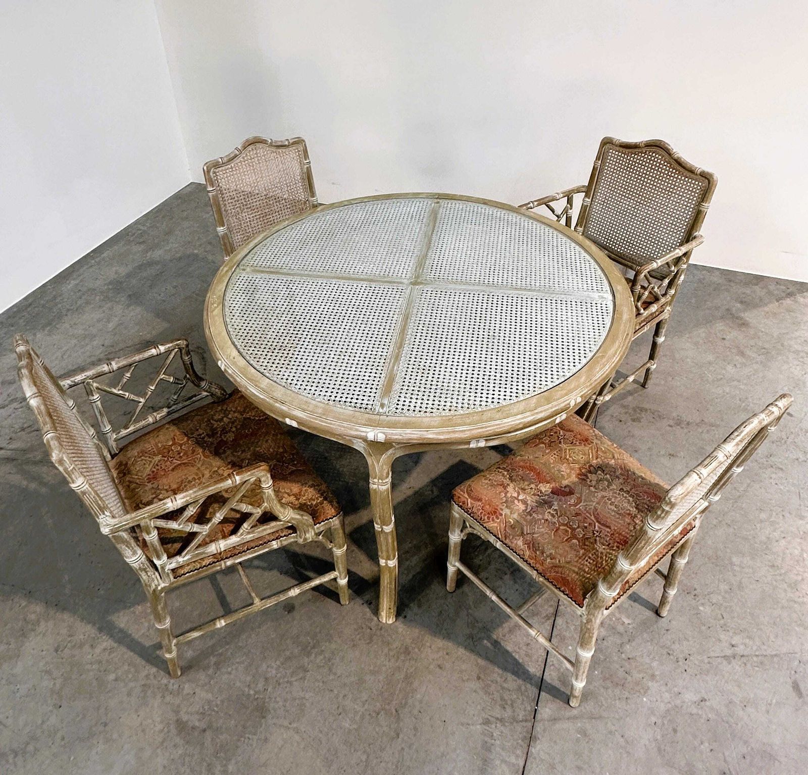 2015.0 Vintage Faux Bamboo Dining Set With Original Fabric, 1980s photo