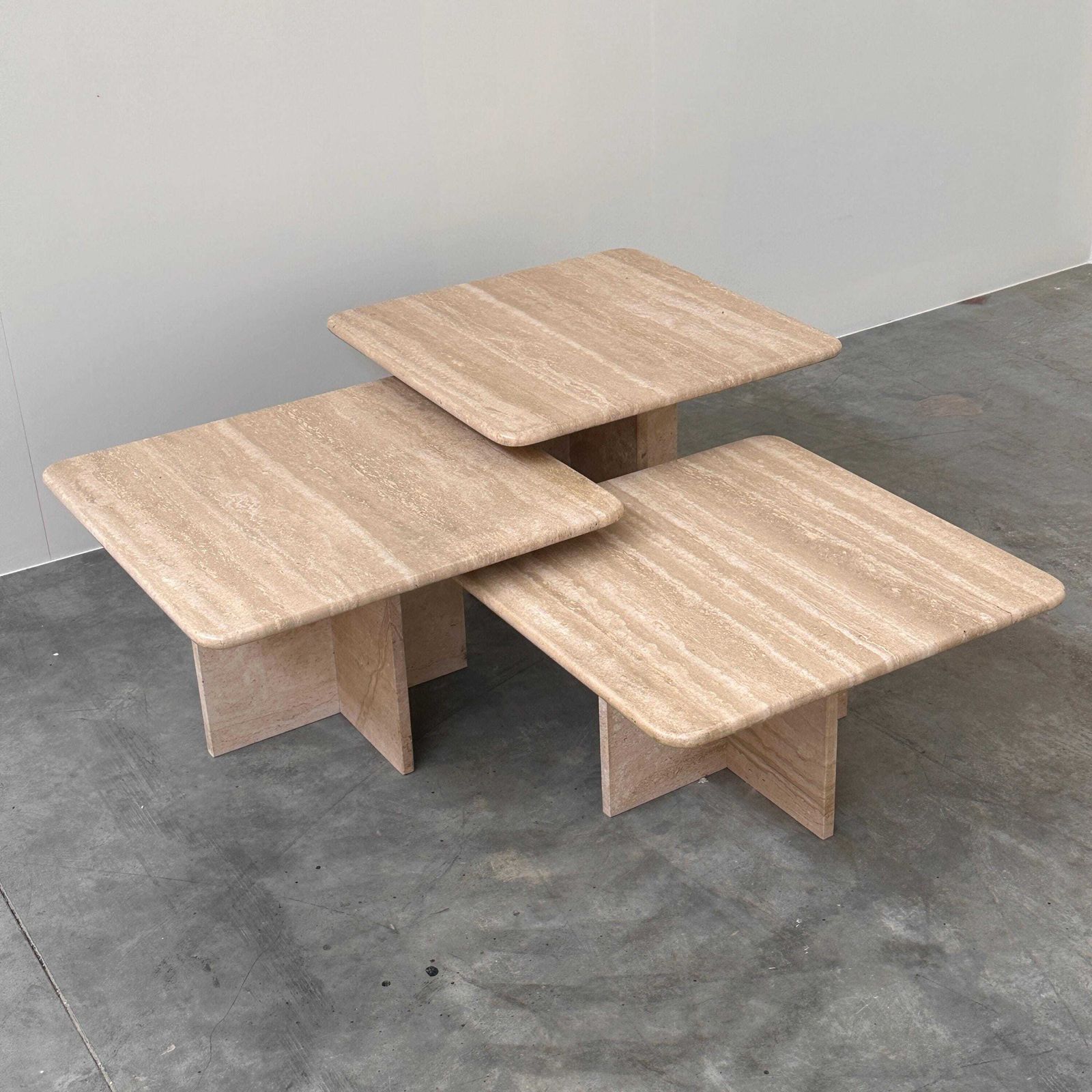 Set Of Three Italian Travertine Nesting / Side Tables, 1970s–1980s