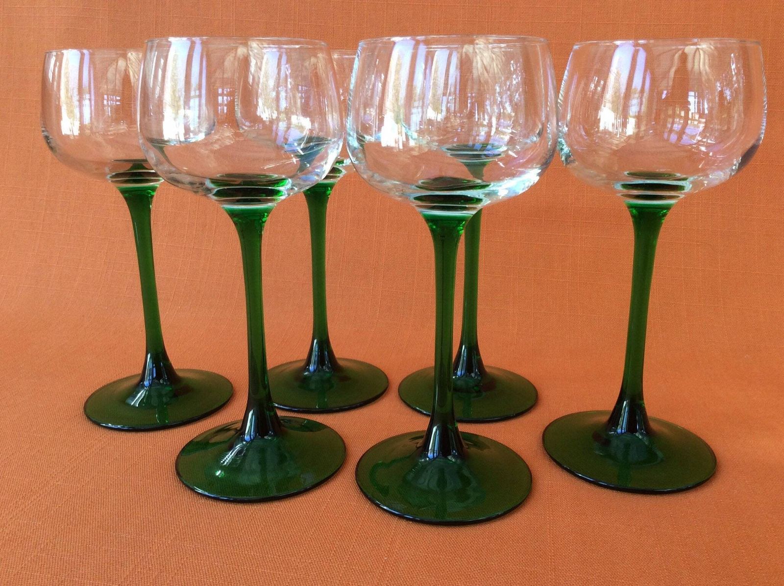 Retro Luminarc Green Stemmed Hock Glasses (Set Of 6), 1970s Wine Glasses photo Home Decor