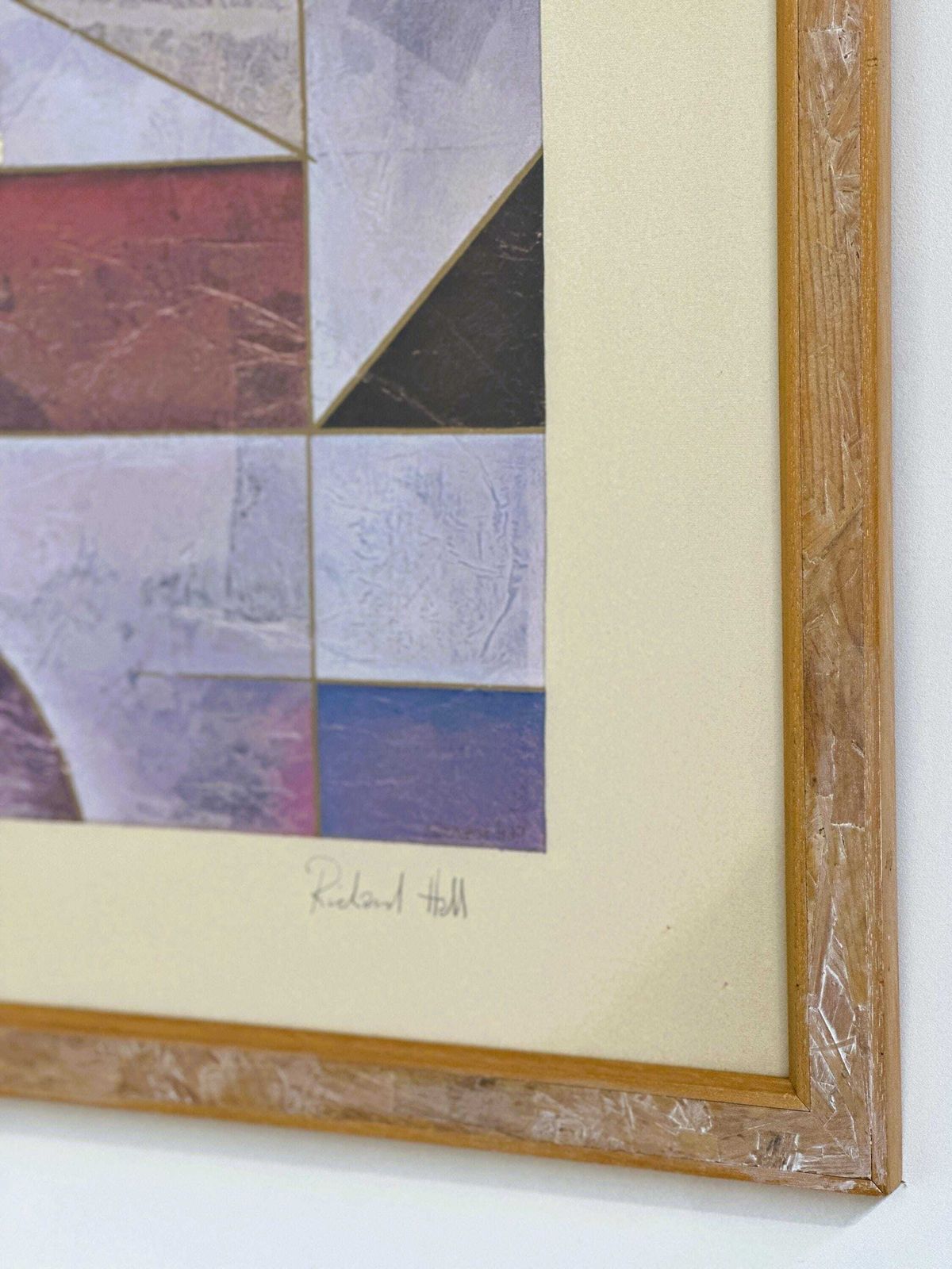 Pair Of Large Richard Hall Geometric Abstract Mixed Media Lithographs With Gold Leaf, 1980s photo 1388.0