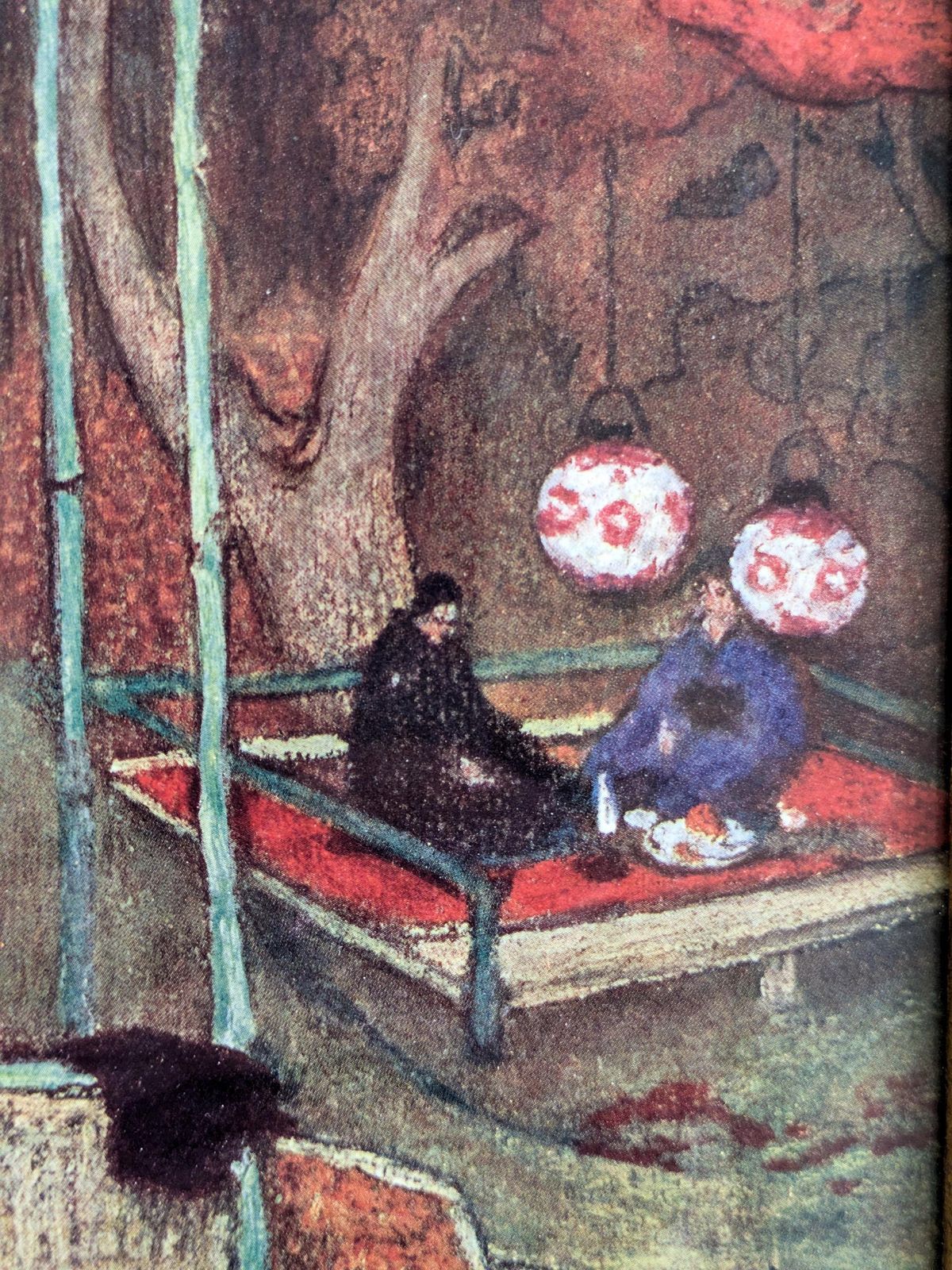 Vintage tekening in oliepasteL, Japonisme tuintafereel, 1990, ingelijst wanddecoratie of cadeau photo 71.0