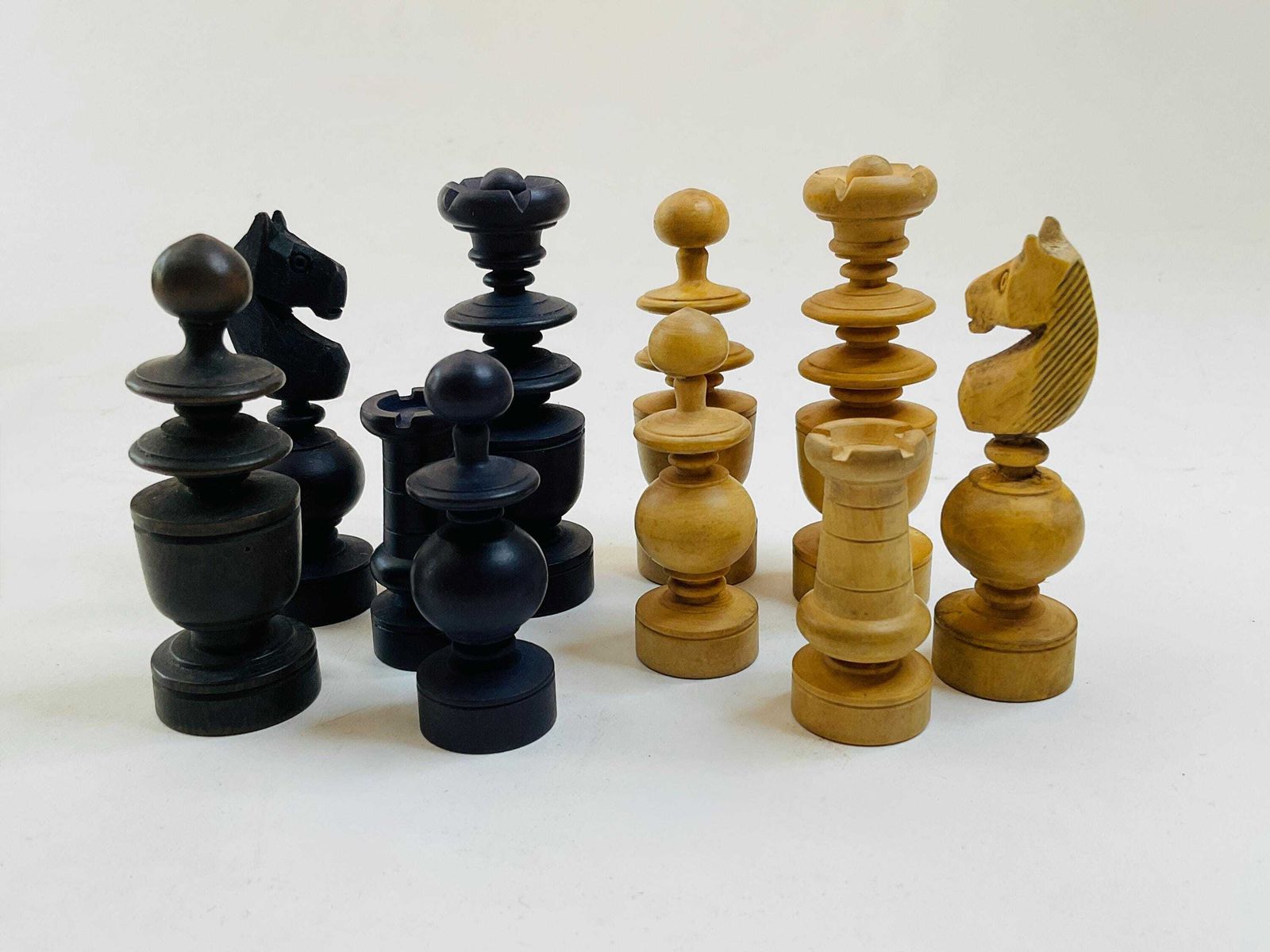 photo buy Vintage Mid 20th Century French Regence Chess Set, Boxwood And Ebonised Hardwood.