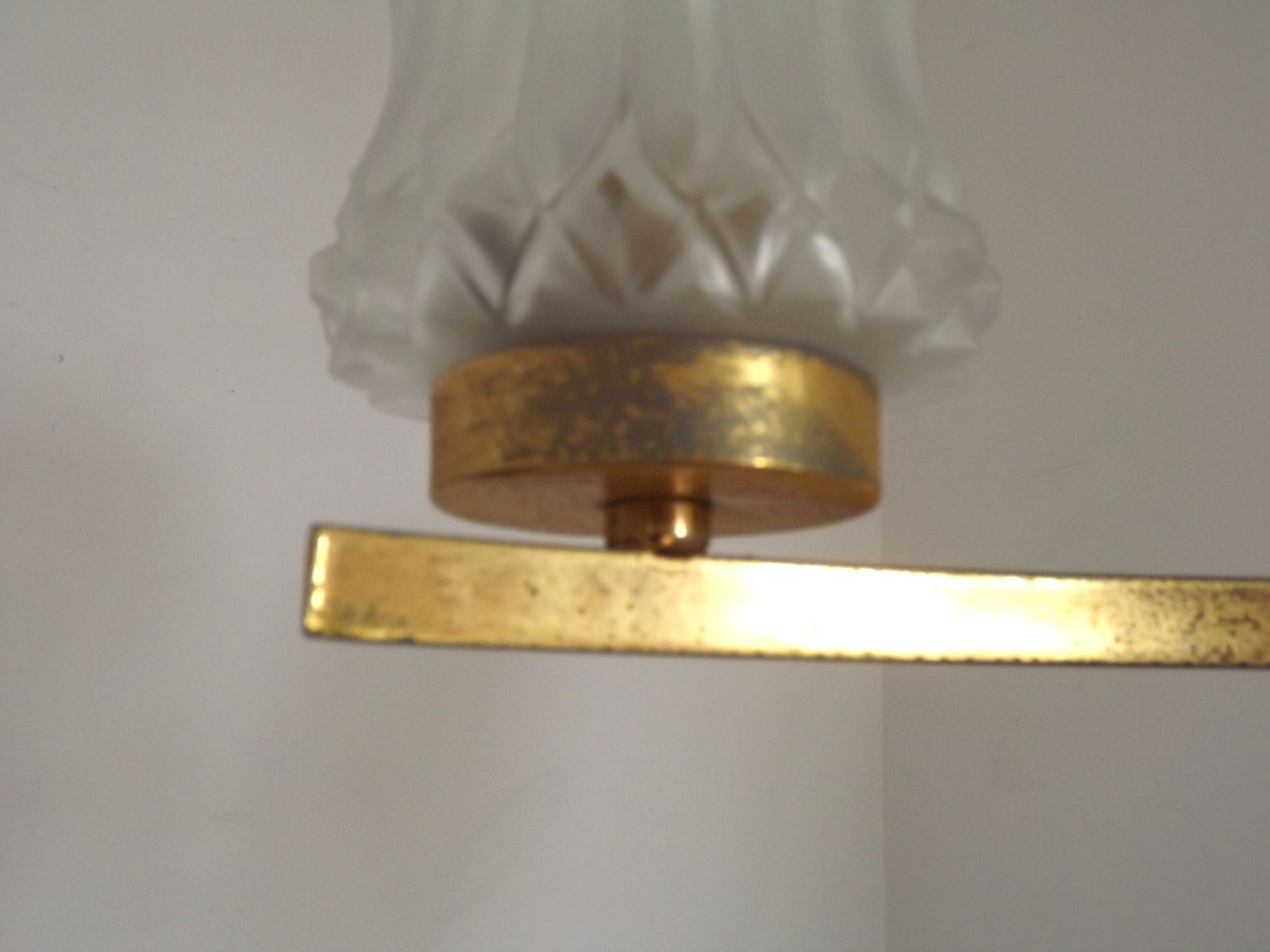 photo buy French Retro Mid Century Black & Gold 6 Arm Chandelier Glass Shades