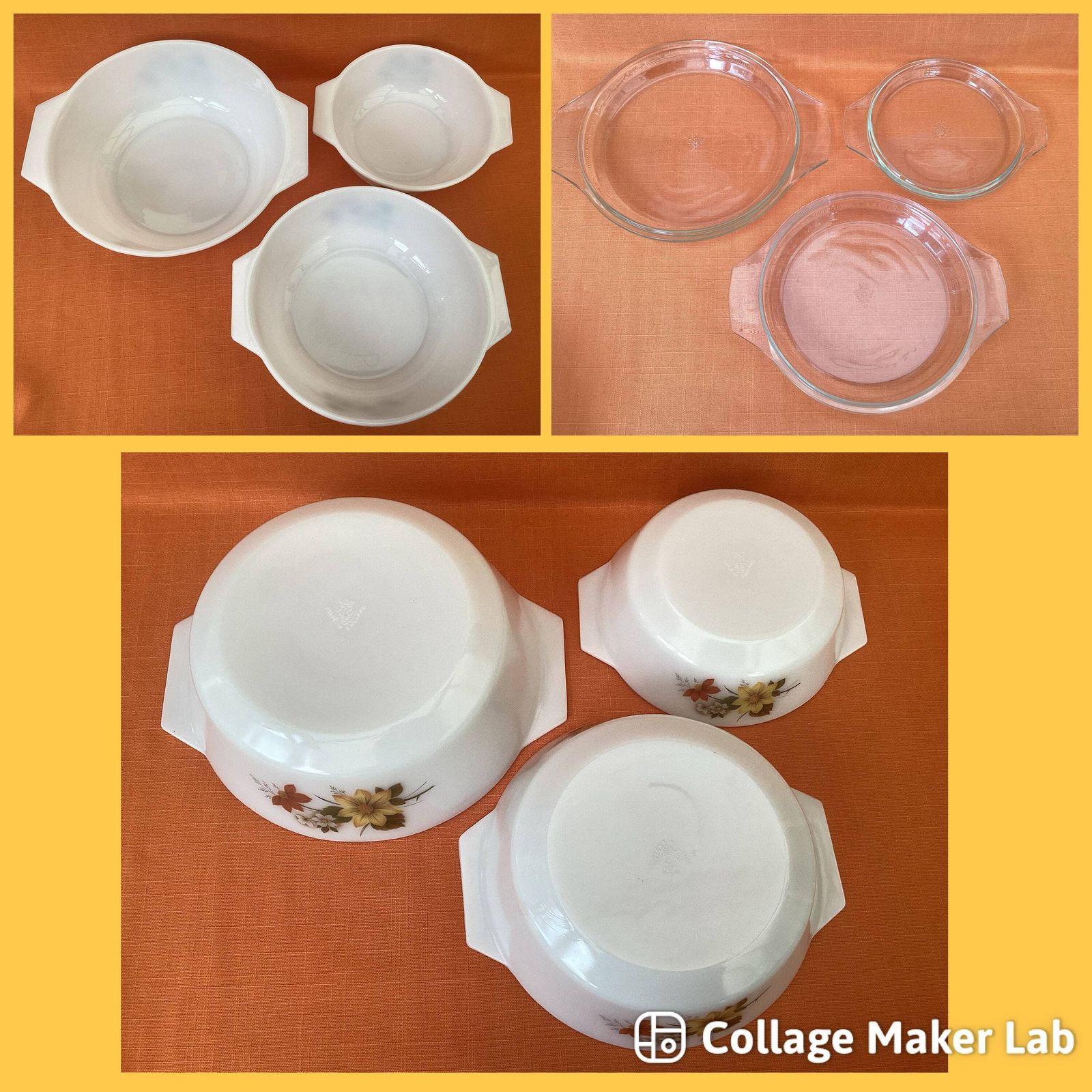 Set van 3 Jaj Pyrex Autumn Glory ovenschalen met deksels, oplopende maten photo vinterior