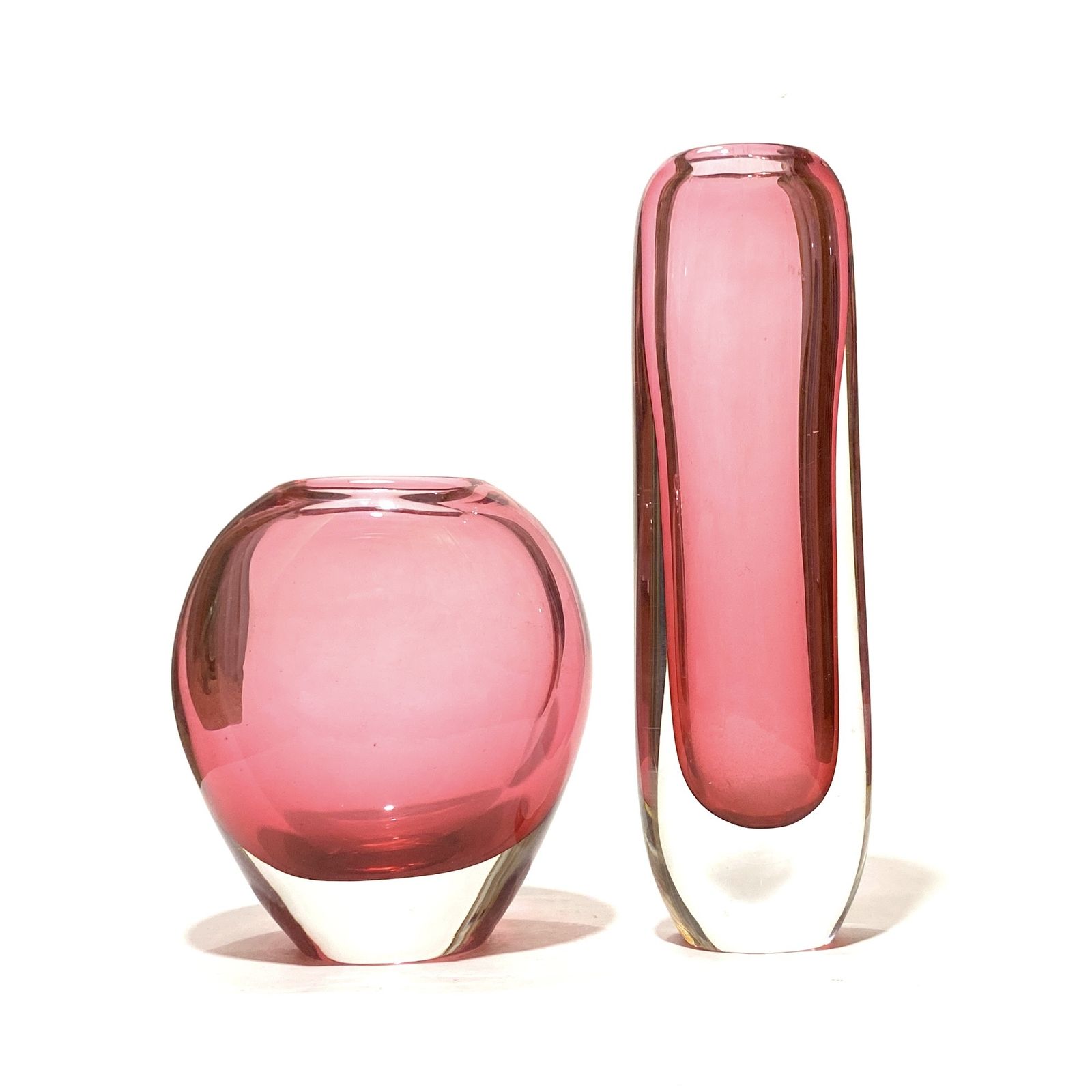 Paar Smålandshyttan glazen vazen van Josef Schott, Mid-Century Modern Zweeds glas