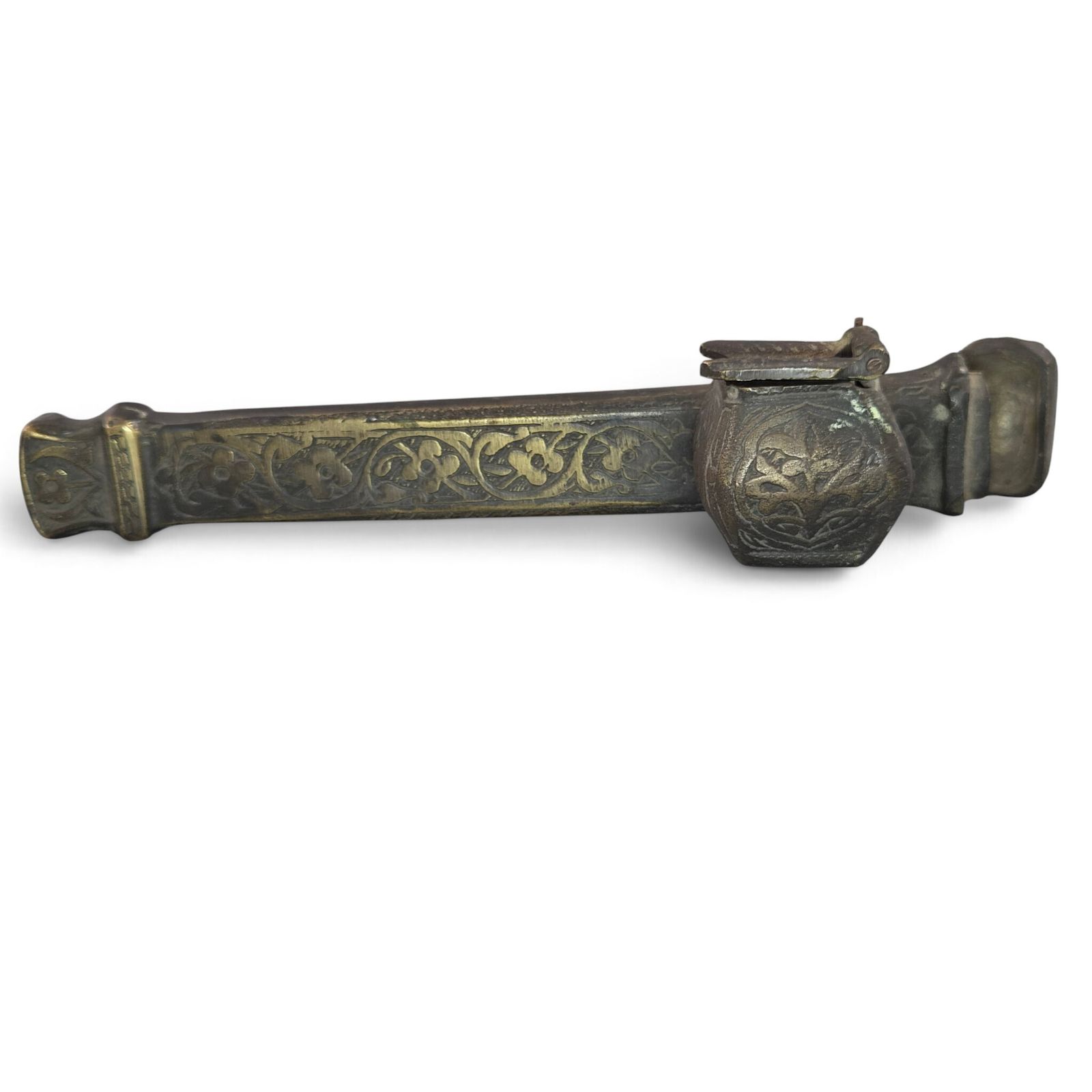 Antiek Armeens messing Divit Qalamdan 18e eeuw inktpot