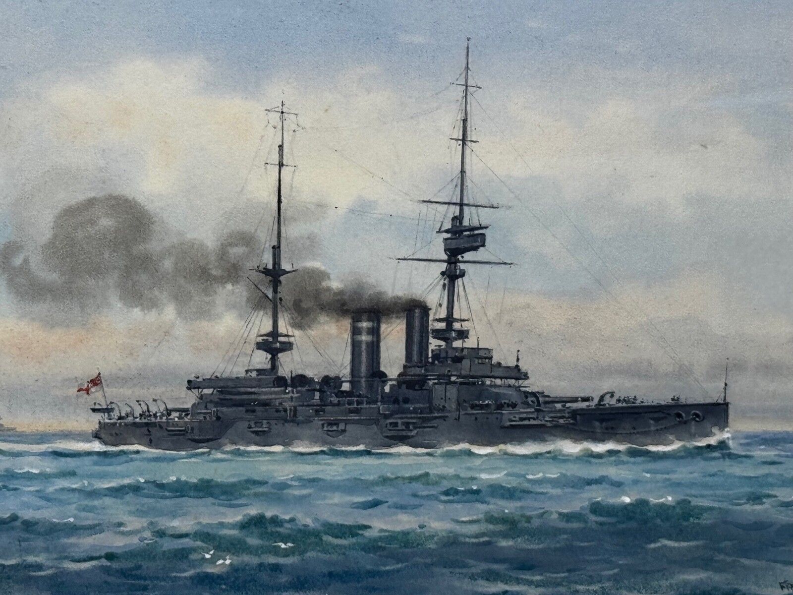 Frank Watson Wood, HMS London 1914, WW1, Royal Navy, aquarel, ca. 1915 photo furniture