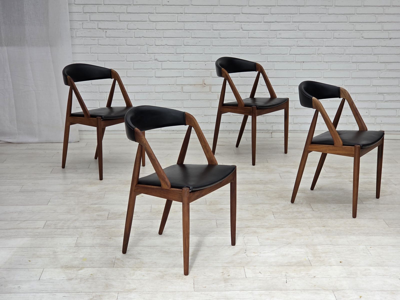 1960s, Danish Design By Kai Kristensen, Set Of 4 Armchairs, Leather, Teak Wood. photo furniture