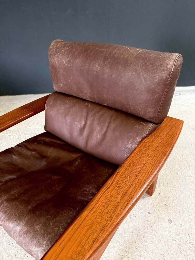 photo buy 1960's Mid-Century Modern Design Leren Teakhouten Lounge Stoel Set 1