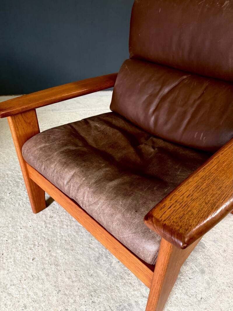 Meubels 1960's Mid-Century Modern Design Leren Teakhouten Lounge Stoel Set 2 photo
