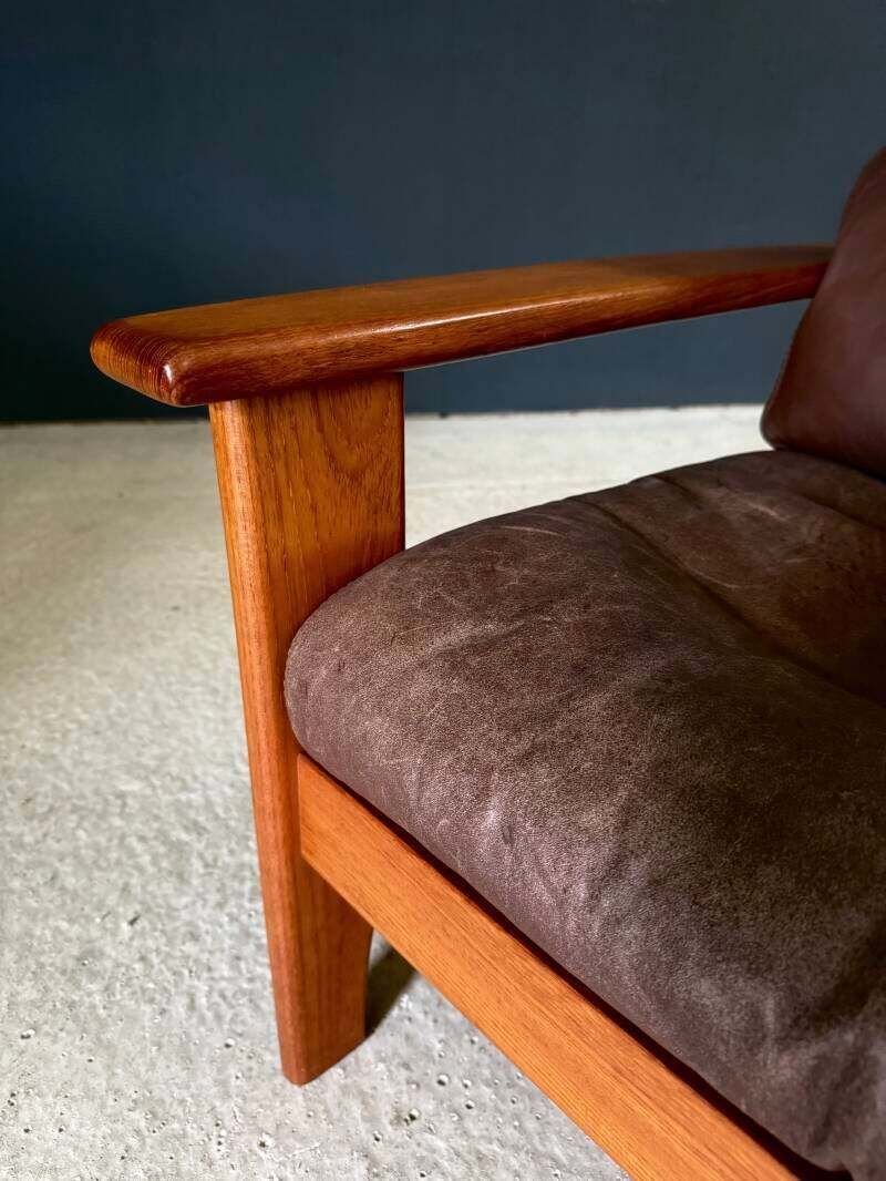 photo vinterior 1960's Mid-Century Modern Design Leren Teakhouten Lounge Stoel Set 2