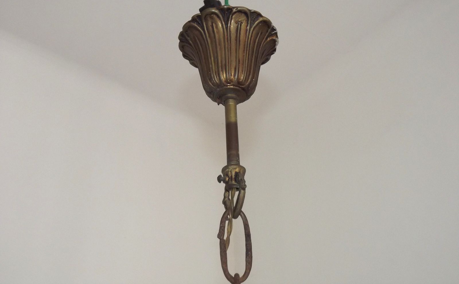 Lustre d'époque français à cinq lumières, cage triangulaire en bronze photo buy