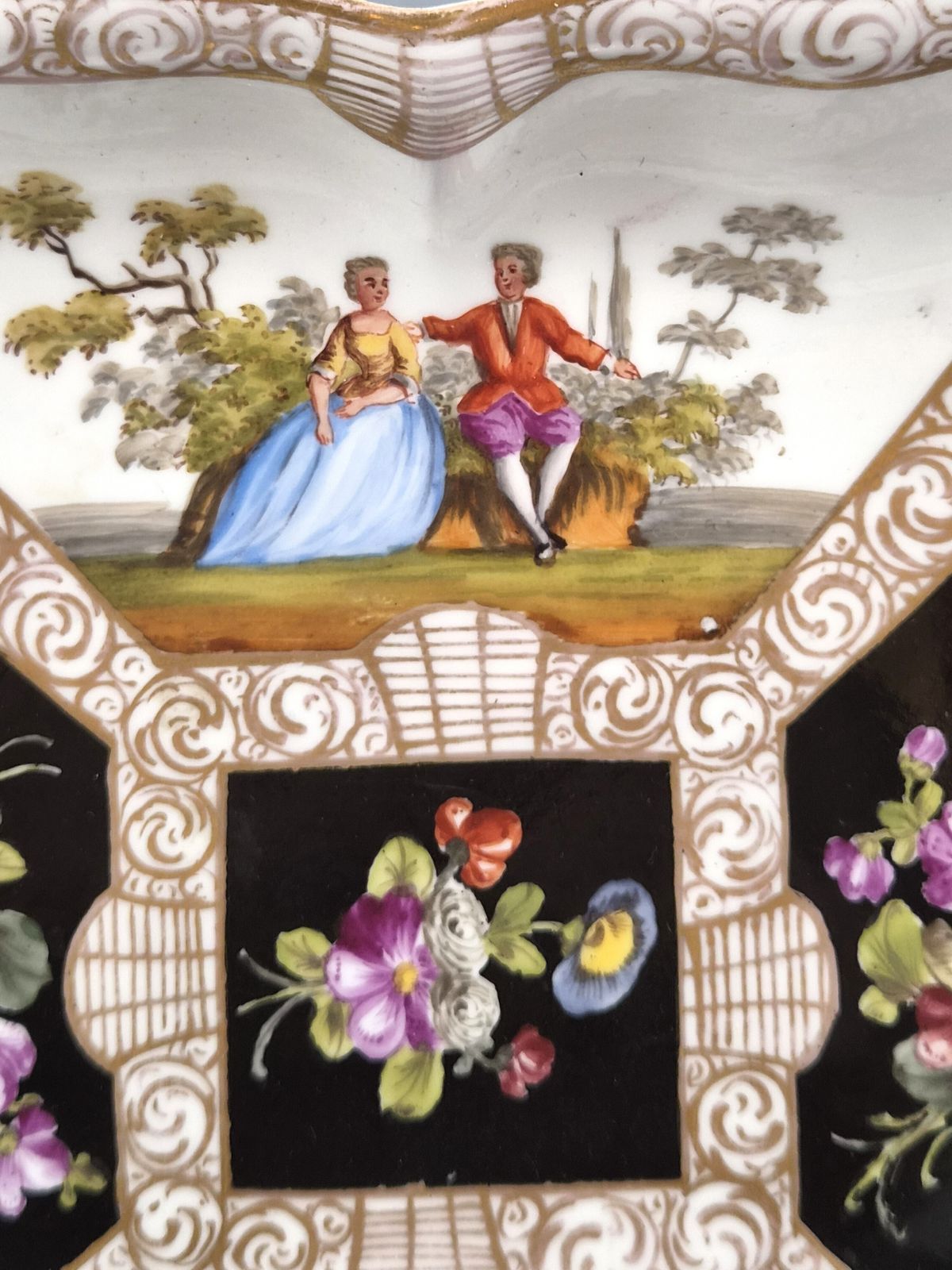 Meissen Porcelain Square Dish, Watteau Scenes And Black Ground, C.1850 1870 photo furniture