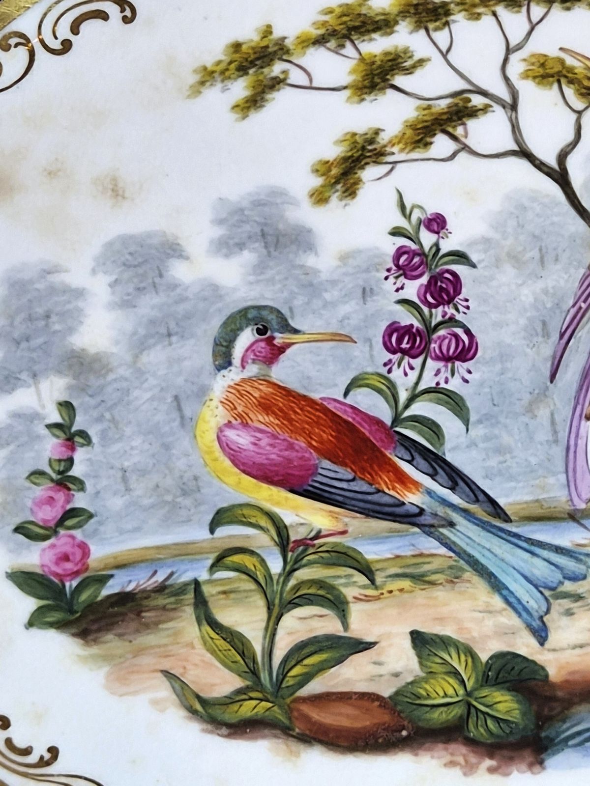 Antiek Engels ovaal schaal met Fancy Birds, toegeschreven aan Coalport, kobaltblauw, ca. 1840-1850 photo Woonaccessoires